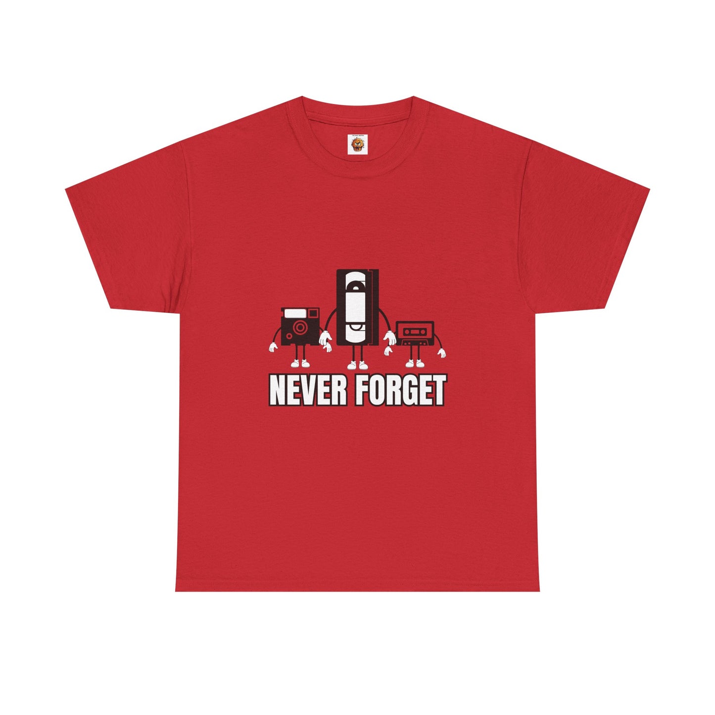 Retro Tech Unisex Heavy Cotton Tee Shirt- "Never Forget" Graphic T-Shirt, Floppy Disk, VHS Tape, Audio Cassette, Science, Geek, Nerd