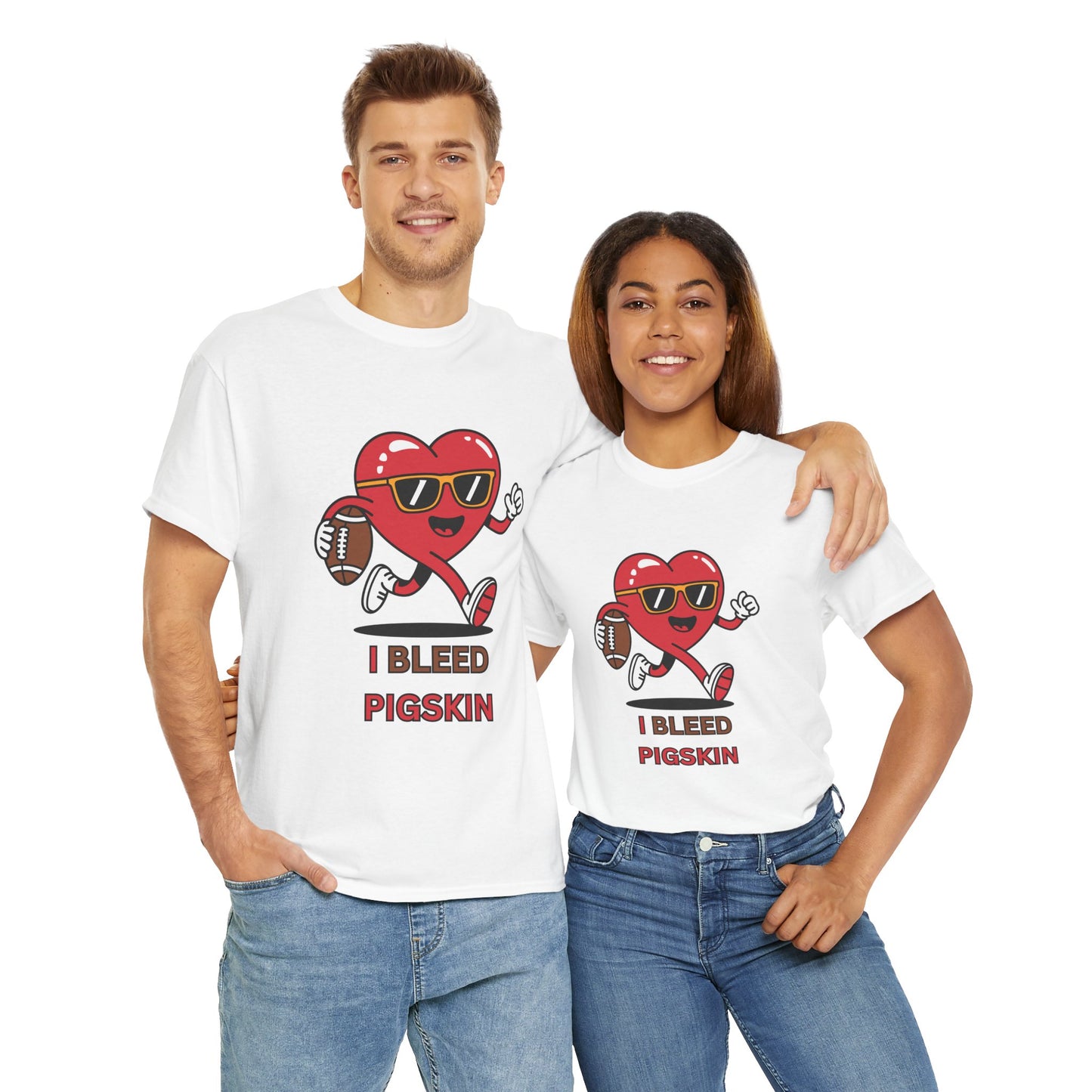 'I Bleed Pigskin' Stylish Football Heart Tee, Casual Wear, Sports Fan Gift, Unisex T-Shirt, Perfect for Game Day, Teen Apparel, Gift for Him/Her