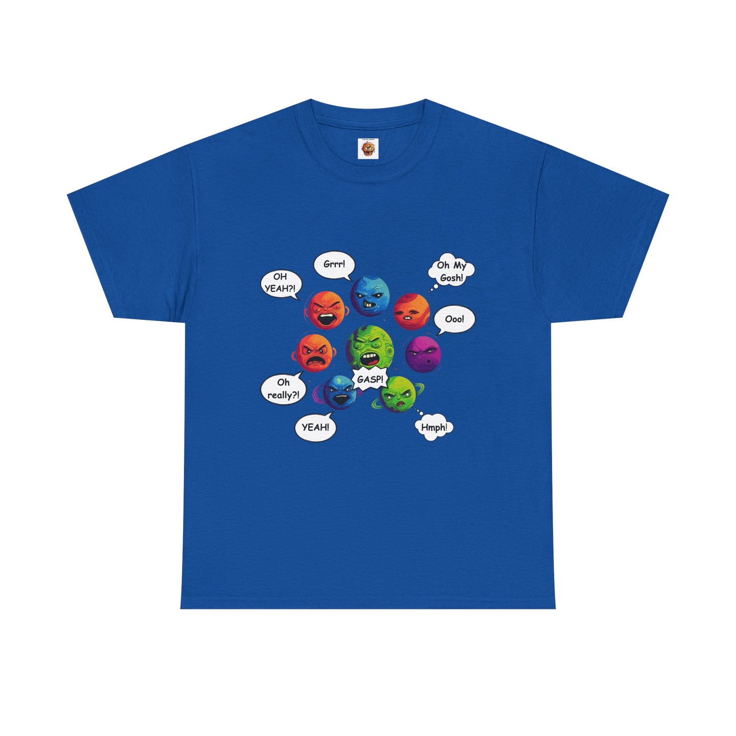 Funny Arguing Planets Unisex Heavy Cotton Tee Shirt - Fun Emoji Solar System Expressions Graphic T-Shirt, Geek, Nerd, Space