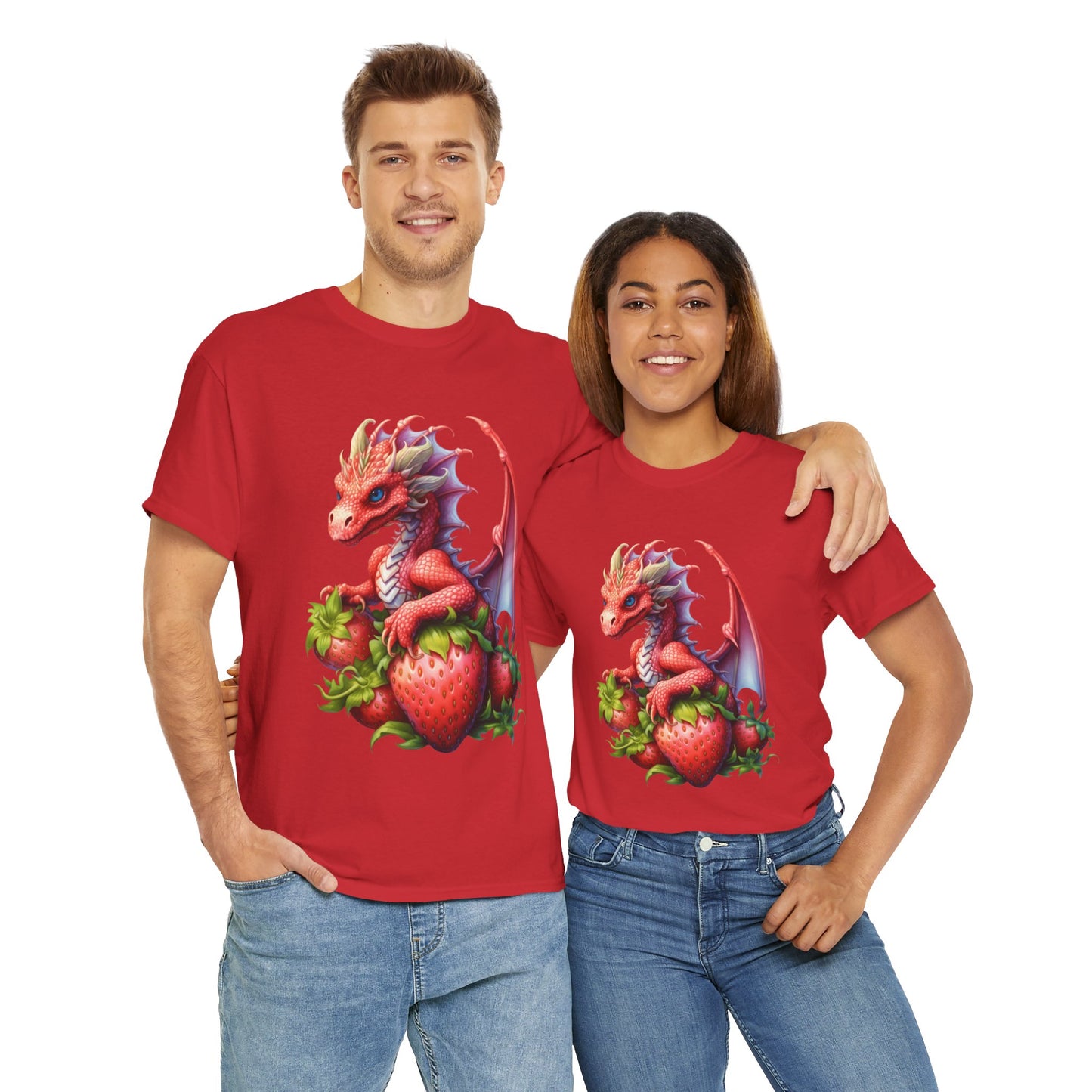 Vintage Strawberry Dragon Unisex Heavy Cotton Tee T-Shirt, Gift for Women, Birthday Shirt, Fantasy Apparel, Fruit Of The Spirit, RPG, Geek, Nerd