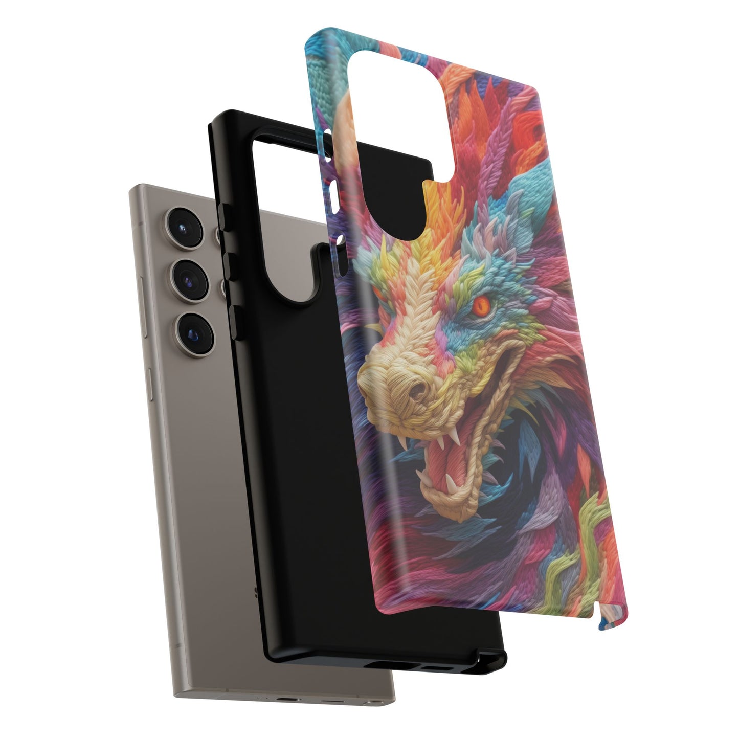 Vibrant 3D Embroidery Embroidered Rainbow Dragon Phone Case - Tough Protection for Fantasy Lovers, DND, RPG, TTRPG, Geek, Nerd