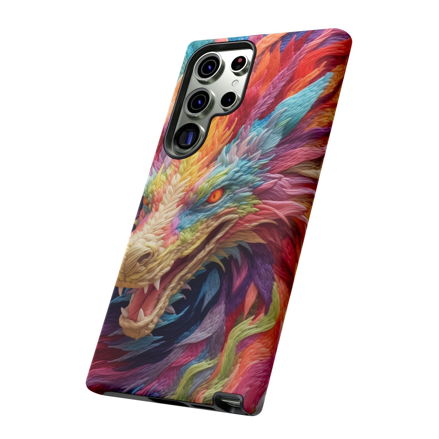 Vibrant 3D Embroidery Embroidered Rainbow Dragon Phone Case - Tough Protection for Fantasy Lovers, DND, RPG, TTRPG, Geek, Nerd