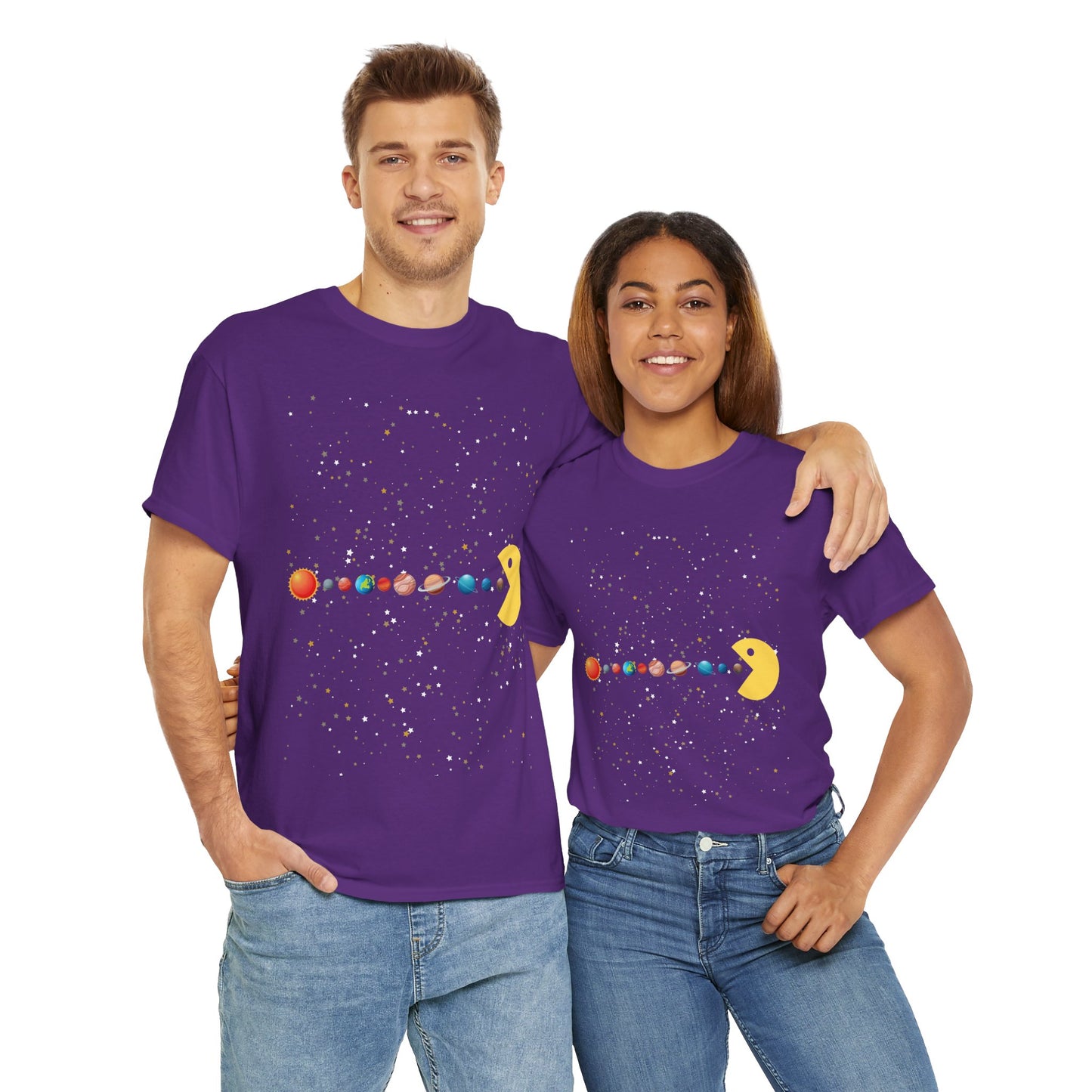 Funny Cute Galaxy Solar System Retro Video Game Unisex Heavy Cotton Tee - Gamer Shirt, Gaming, Space, Geek, Nerd
