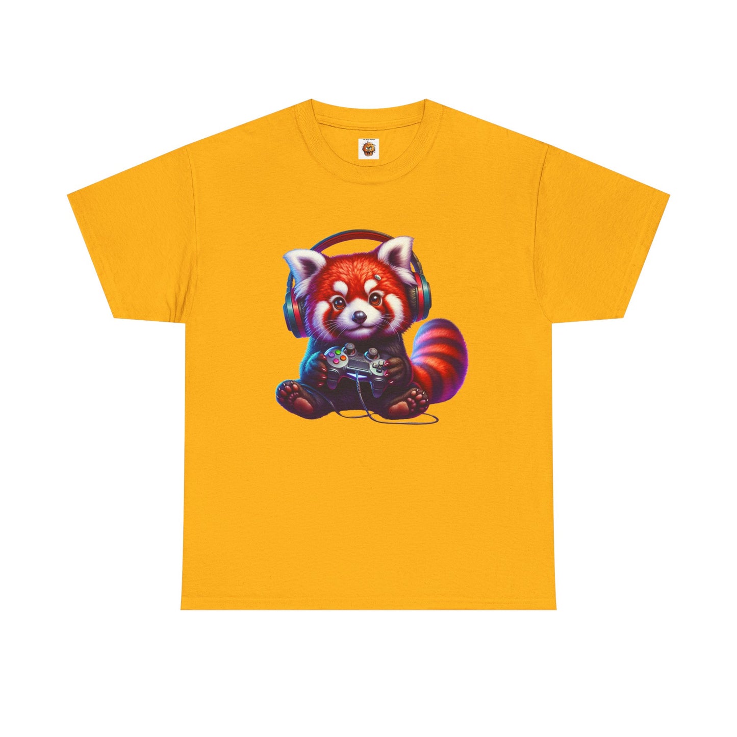 Cute Kawaii Gaming Red Panda Tee - Unisex Heavy Cotton Tee Shirt, Gamer, Anime, Headphones, Earphones, Geek, Nerd