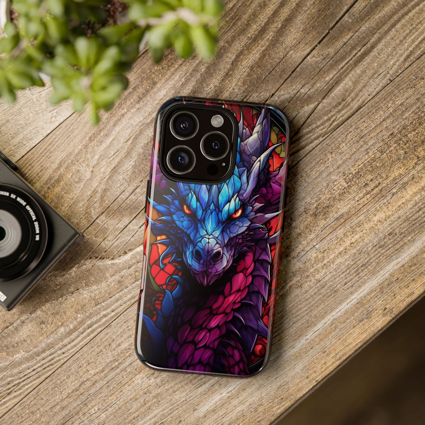 Colorful Blue Dragon Stained Glass Design Phone Case - Tough and Stylish Protection for Your Device, iPhone, Samsung, DND, Fantasy