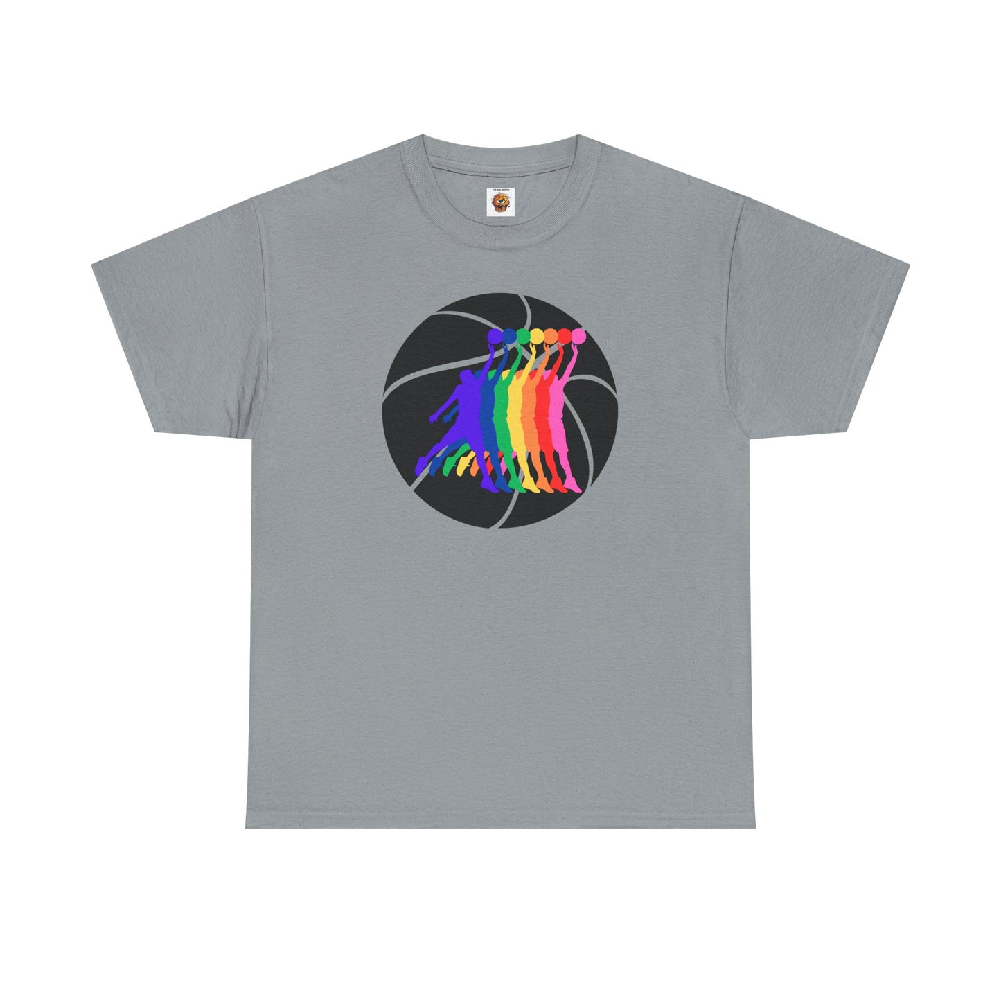 Basketball Player Silhouette Rainbow Colorful Graphic Unisex Heavy Cotton Tee, Vibrant Art Shirt, LGBTQ+ Pride Tee, Casual Wear, Summer Fashion, Hoops