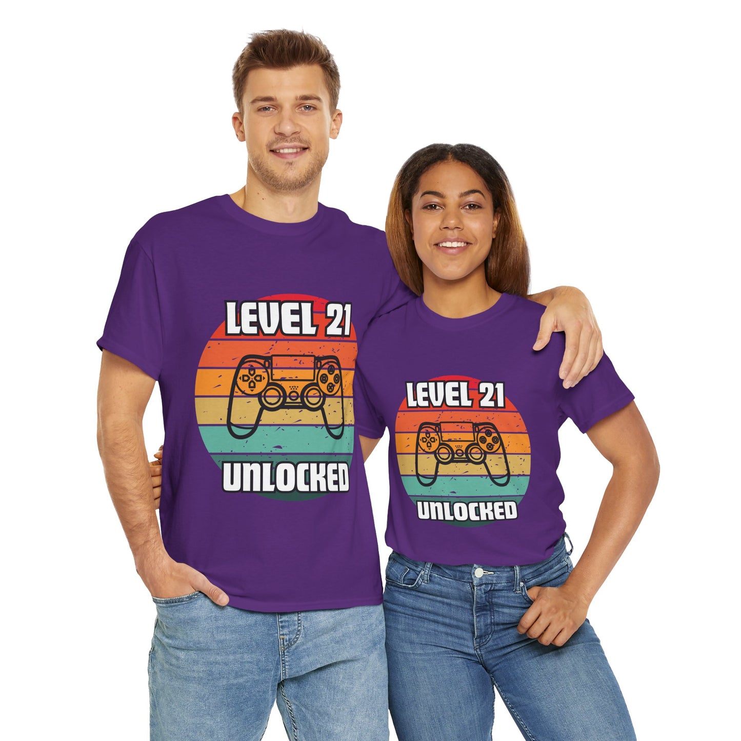 Gaming Level 21 Unlocked Tee - Unisex Heavy Cotton T-Shirt, Video Game, Gamer, Happy Birthday Shirt, Geek, Nerd, Retro