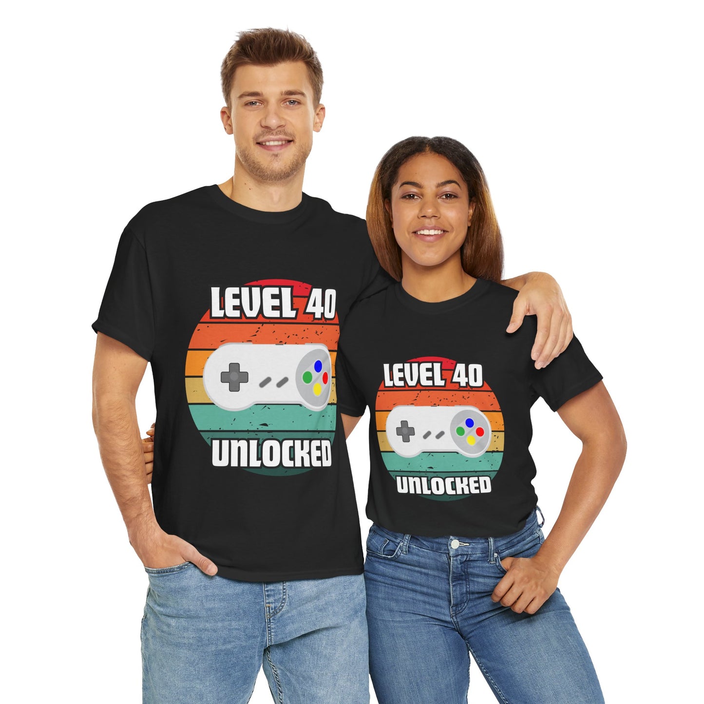 Gaming Level 40 Unlocked Tee - Unisex Heavy Cotton T-Shirt, Video Game, Gamer, Happy Birthday Shirt, Geek, Nerd, Retro