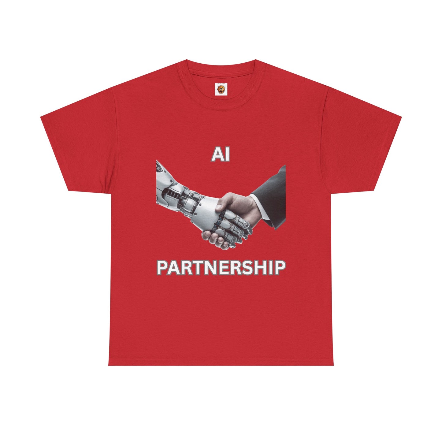 AI Partnership Unisex Heavy Cotton Tee Shirt - Robot And Human Shake Hands, Sci-Fi, Science, Tech, Geek, Nerd