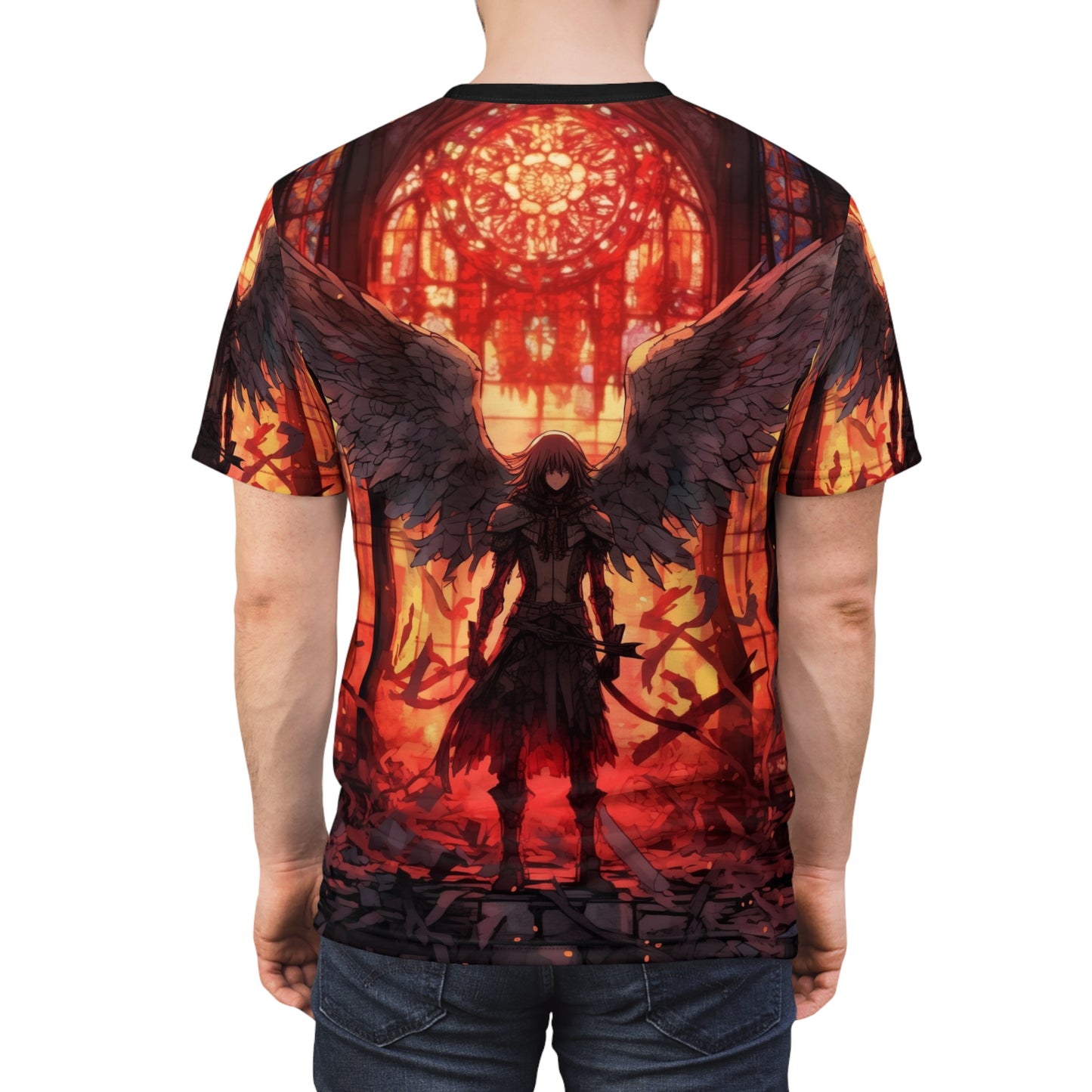 Fallen Angel Rebellion AOP Unisex Tee, Graphic Shirt, Gothic Style Apparel, Shonen Anime Inspired Fashion T-Shirt, Weeb, Otaku, Geek, Nerd
