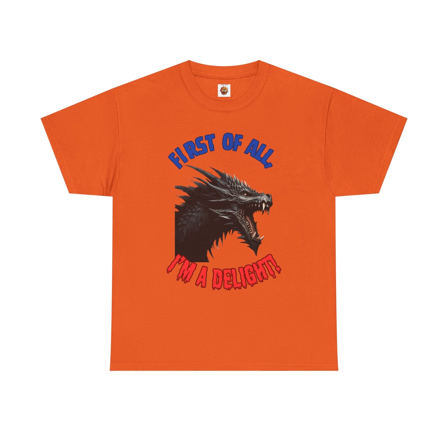 Black Dragon "First of All, I'm a Delight!" Dungeons and Dragons DND Unisex Heavy Cotton Tee Shirt T-Shirt - RPG, TTRPG, Roleplaying, Geek, Nerd
