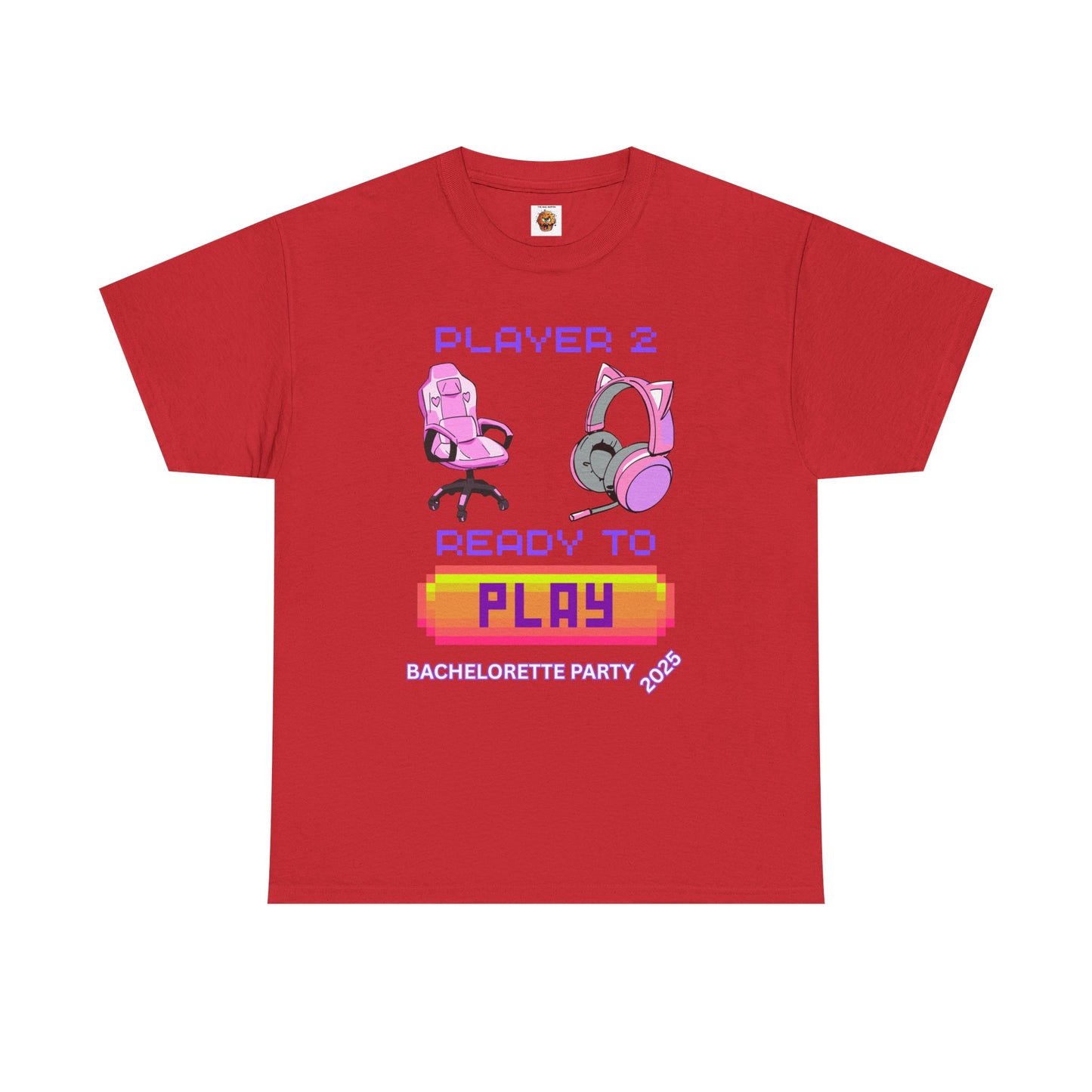 Gamer Girl Bachelorette Party 2025 Tee - 'Player 2 Ready to Play' Unisex Heavy Cotton T-Shirt, Video Game, Gaming, Console, PC, Tech, Geek, Squad, Nerd