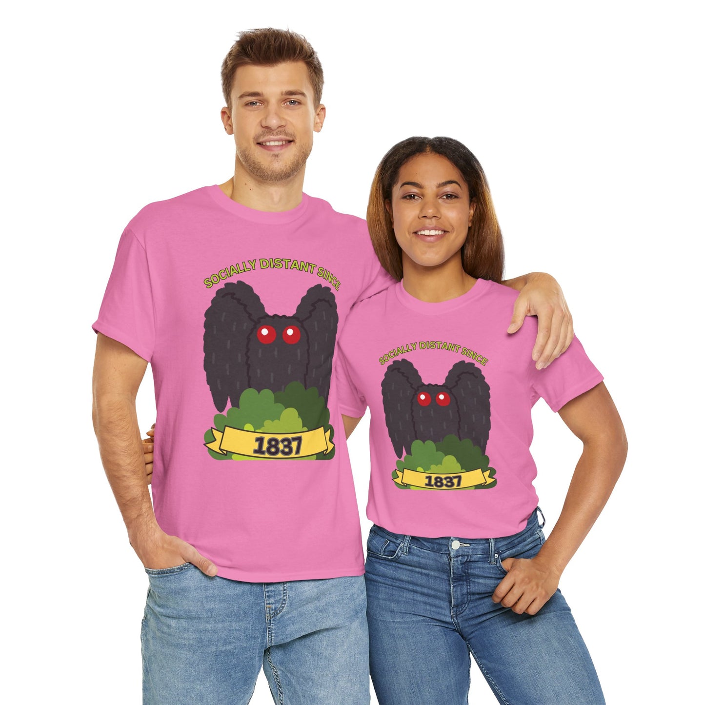 Mothman 'Socially Distant Since 1837' Unisex Tee, Funny Graphic Tee, Quirky T-Shirt, Casual Wear, Gift for Friends, Paranormal, Cryptid, Geek, Nerd, Scary, Creepy