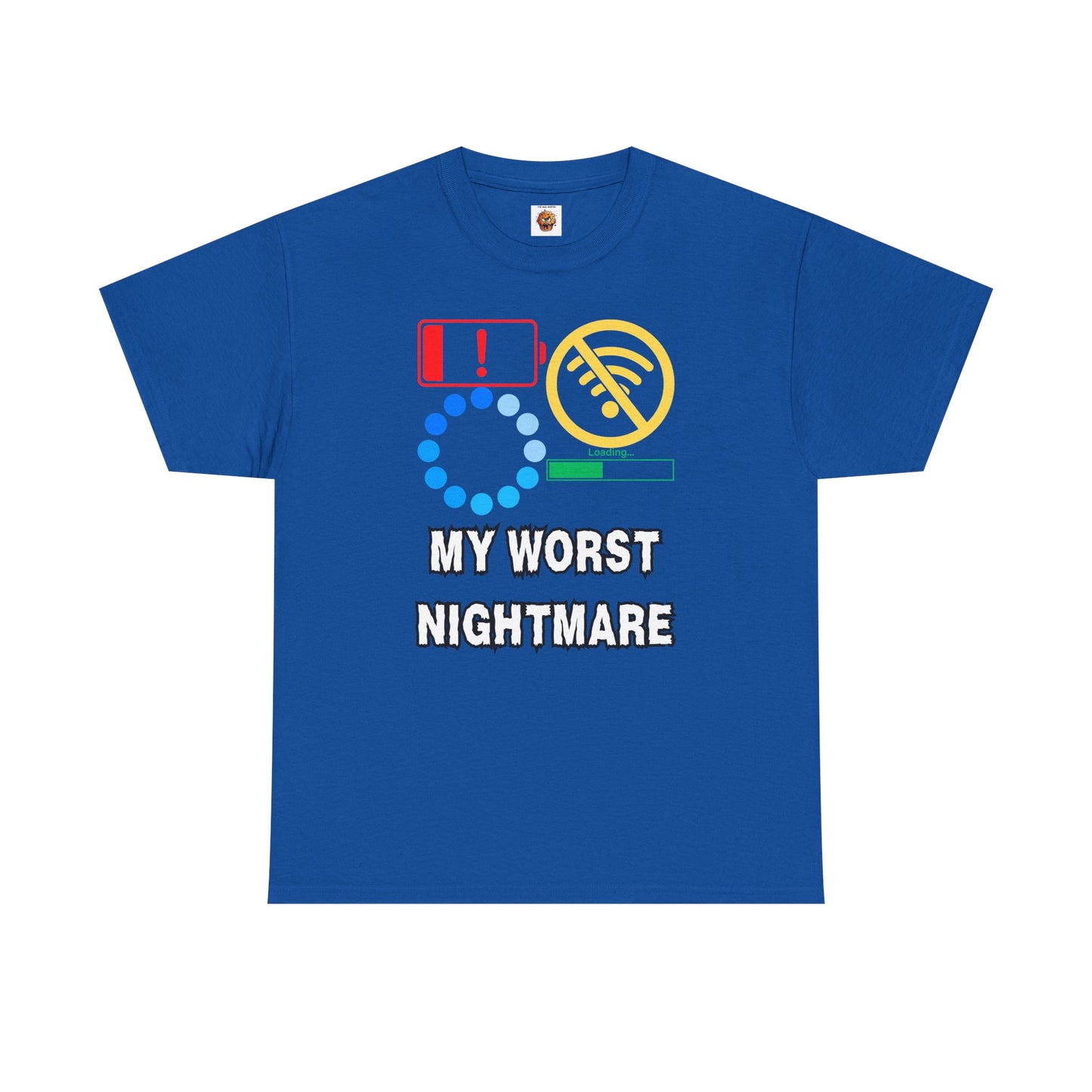 My Worst Nightmare Unisex Heavy Cotton Tee - Funny Graphic T-Shirt for Tech Lovers, Low Battery, No WiFi, Buffering, Loading, PC, Gamer, Gaming, Video Game, Geek, Nerd