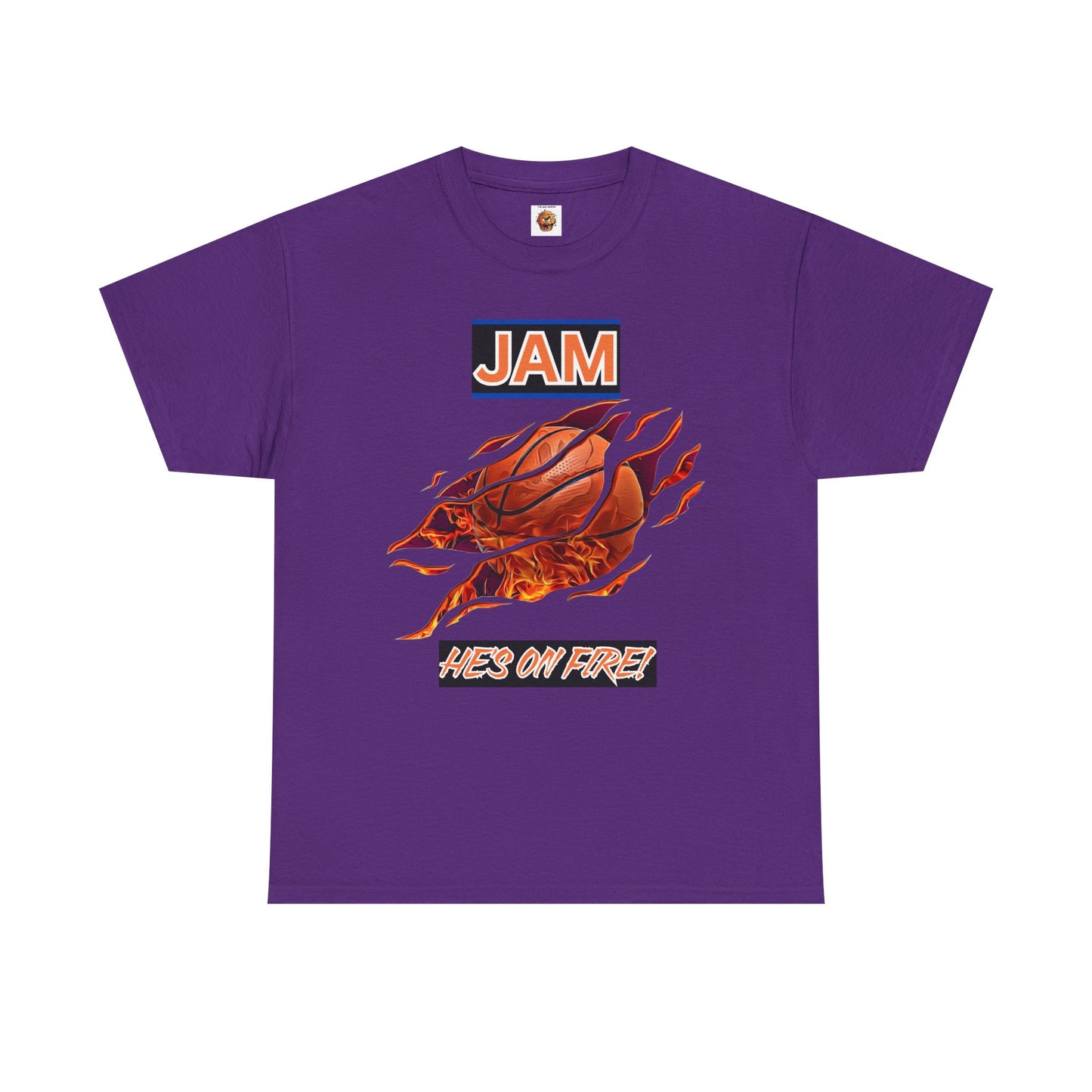 Jam 'He's On Fire' Retro Gaming Gamer Video Game Unisex Heavy Cotton Tee - Casual Wear, Sports T-Shirt, Gift for Basketball Fans, Summer Style, Hoops