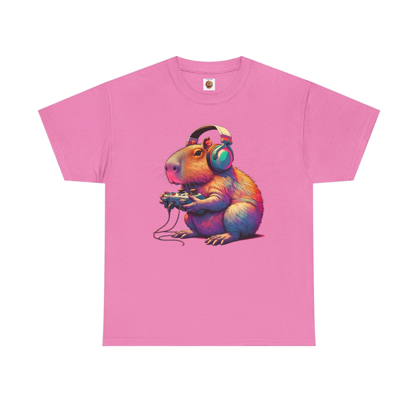 Cute Kawaii Gamer Capybara Guinea Pig Unisex Heavy Cotton Tee Shirt - Headphones, Earphones, Gaming, Anime, Video Game, Geek, Nerd