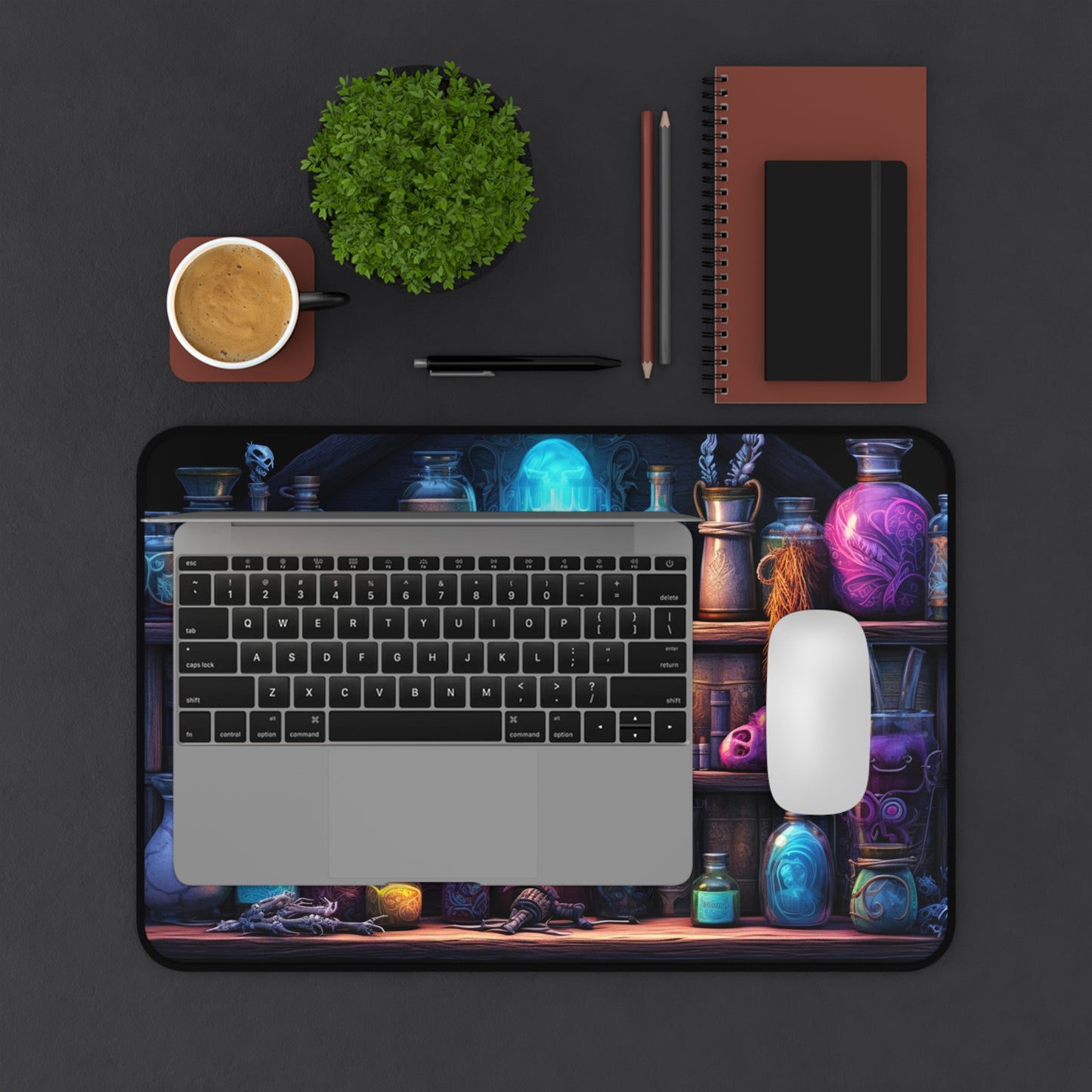 The Necromancer's Book Shelf Mystical Potion Desk Mat - Ideal for Spooky Vibes & Halloween Decor, Scary, Horror, DND