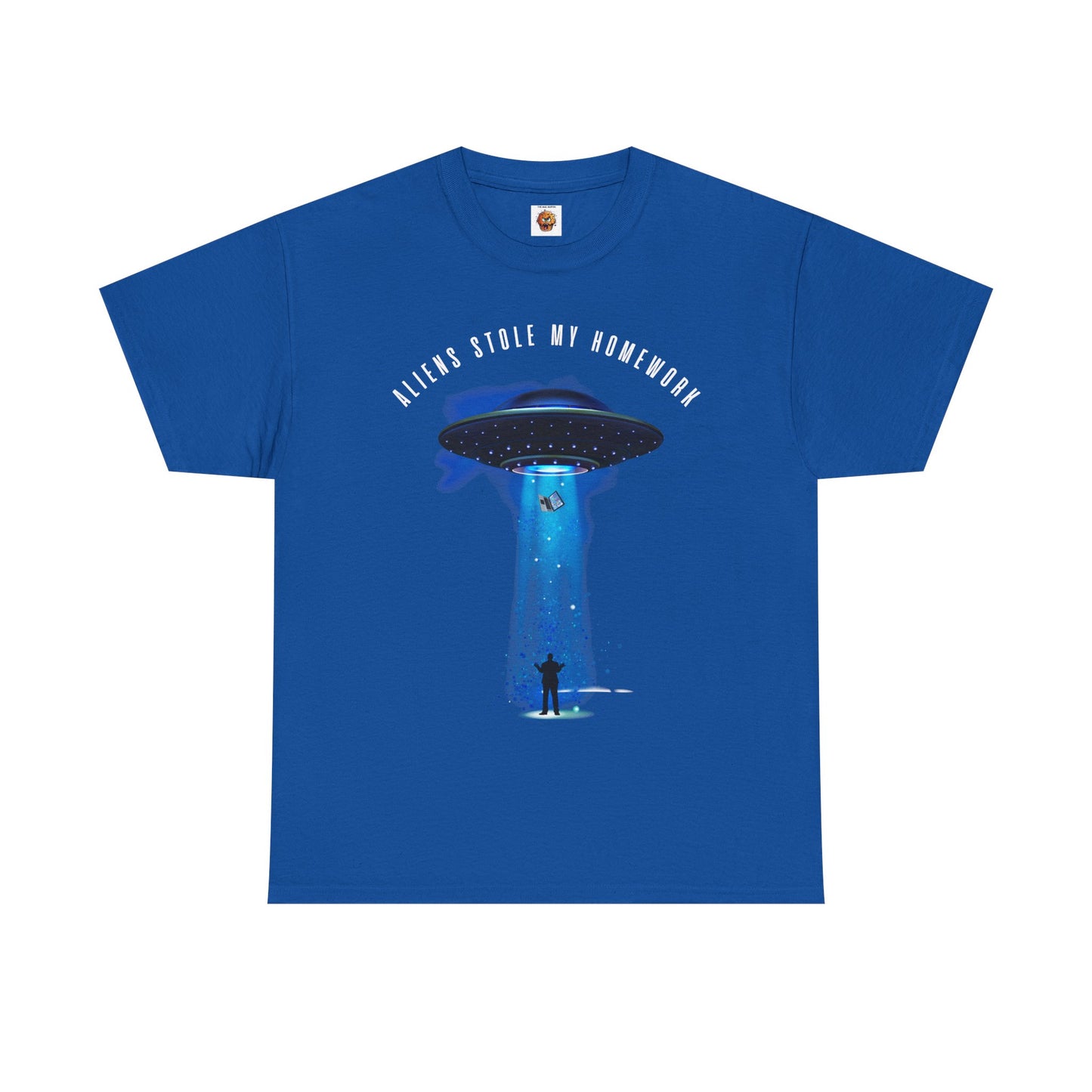 Flying Saucer Alien Abduction Unisex Heavy Cotton Tee Shirt - Aliens Stole My Homework UFO Graphic T-Shirt, Geek, Nerd