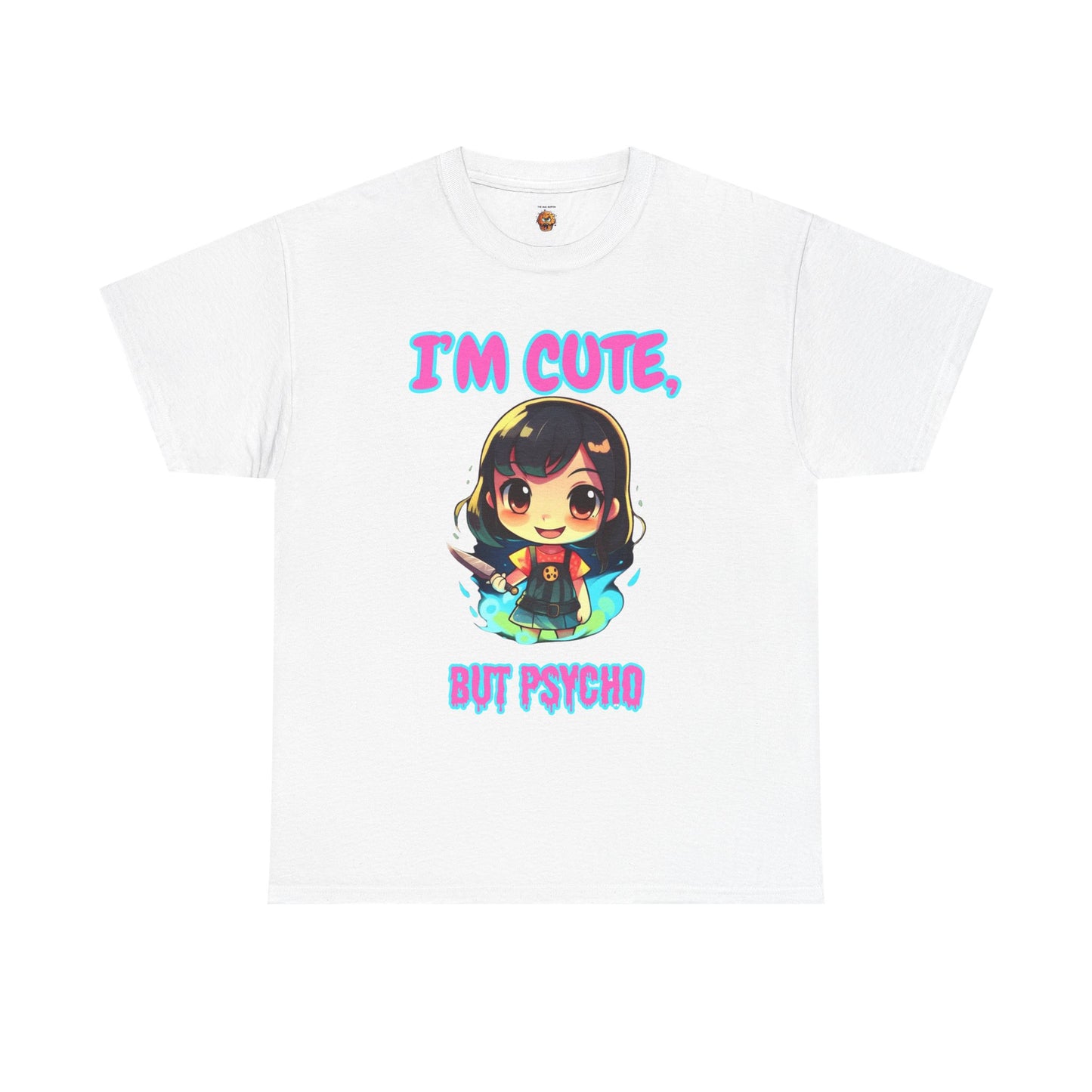 Cute But Psycho Unisex Heavy Cotton Tee Shirt - Trendy Graphic T-Shirt for Casual Wear, Scary Horror, Cute Kawaii Chibi Girl, Weeb, Otaku, Geek, Nerd