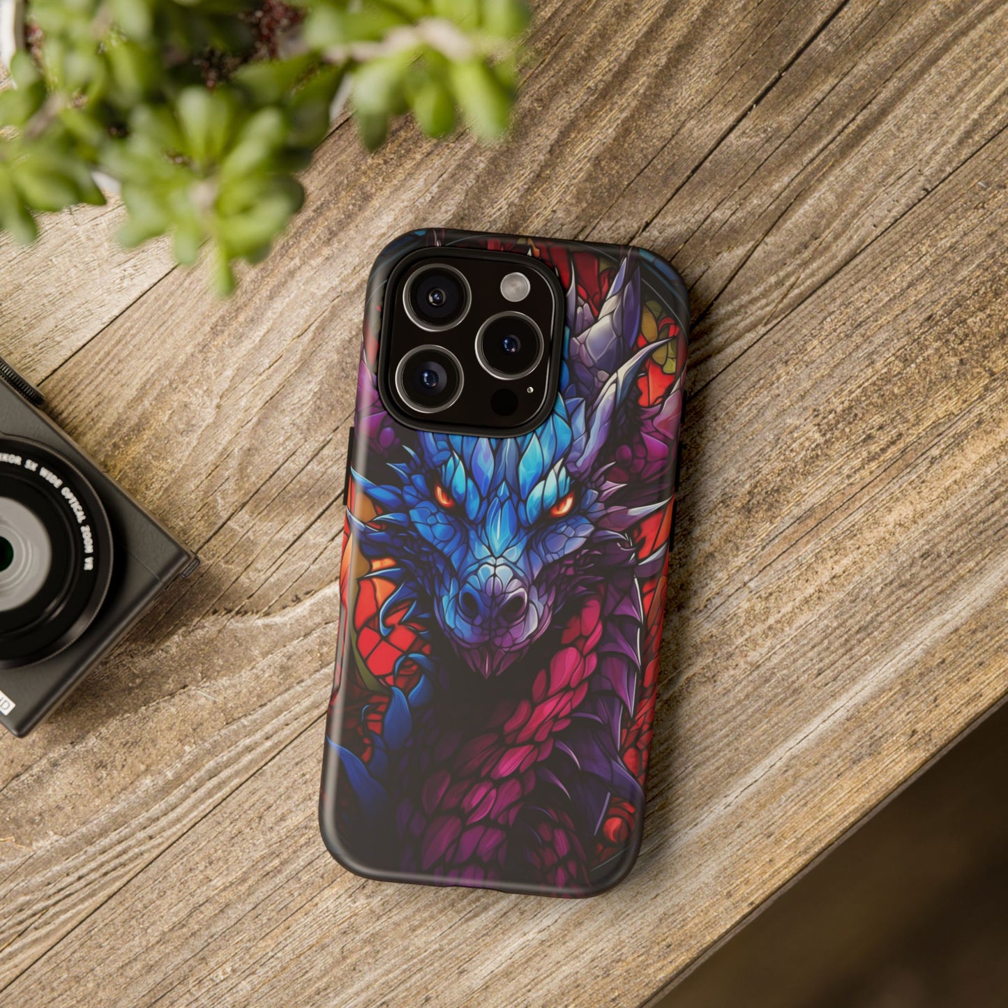 Colorful Blue Dragon Stained Glass Design Phone Case - Tough and Stylish Protection for Your Device, iPhone, Samsung, DND, Fantasy