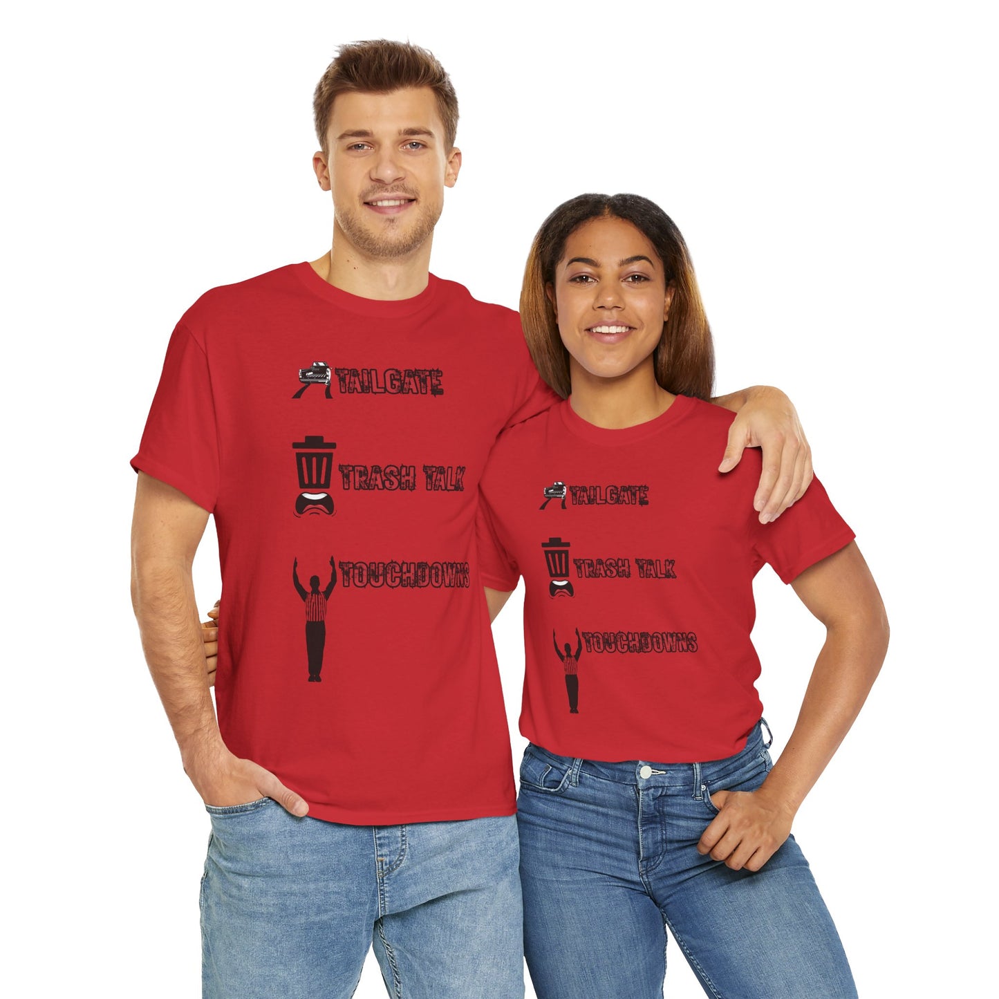 Tailgate, Trash Talk, Touchdowns Game Day Unisex Heavy Cotton Tee Shirt, American Football T-Shirt, Casual Wear, Sporty Graphic Tee