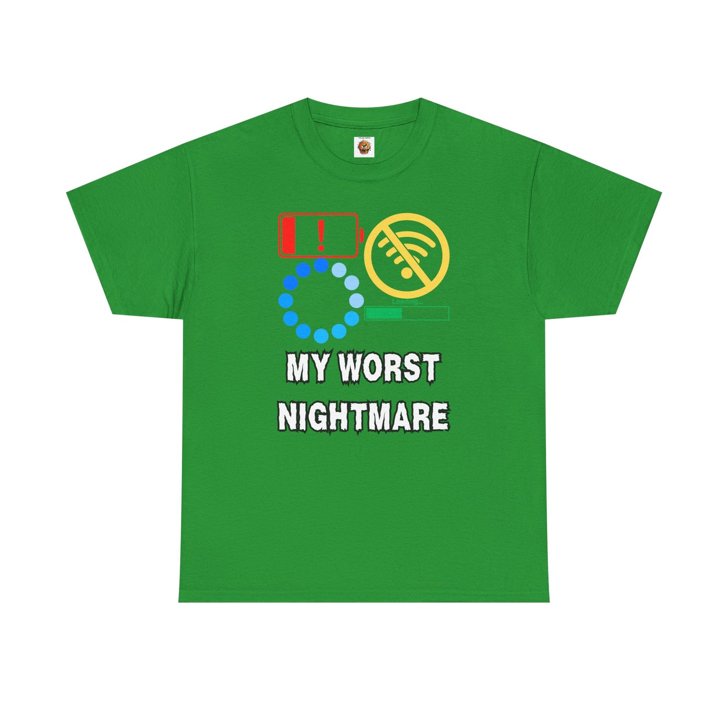 My Worst Nightmare Unisex Heavy Cotton Tee - Funny Graphic T-Shirt for Tech Lovers, Low Battery, No WiFi, Buffering, Loading, PC, Gamer, Gaming, Video Game, Geek, Nerd