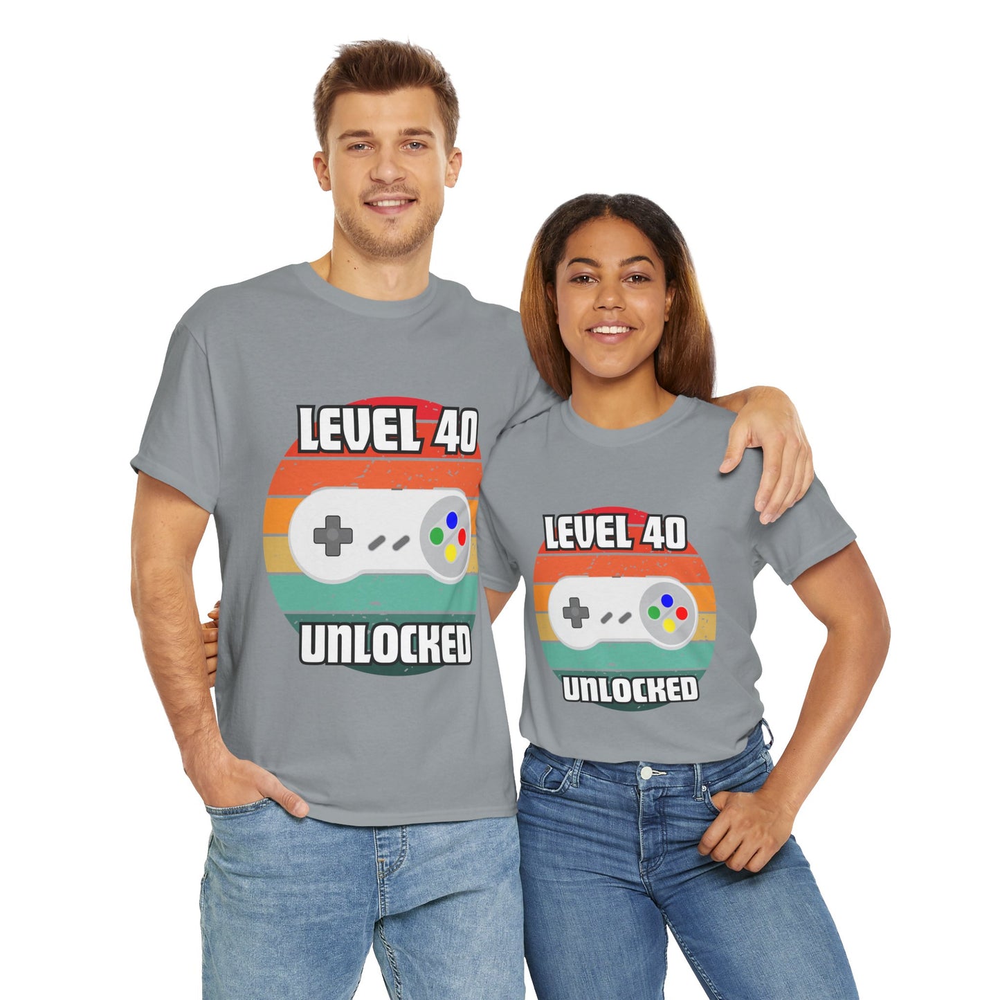 Gaming Level 40 Unlocked Tee - Unisex Heavy Cotton T-Shirt, Video Game, Gamer, Happy Birthday Shirt, Geek, Nerd, Retro
