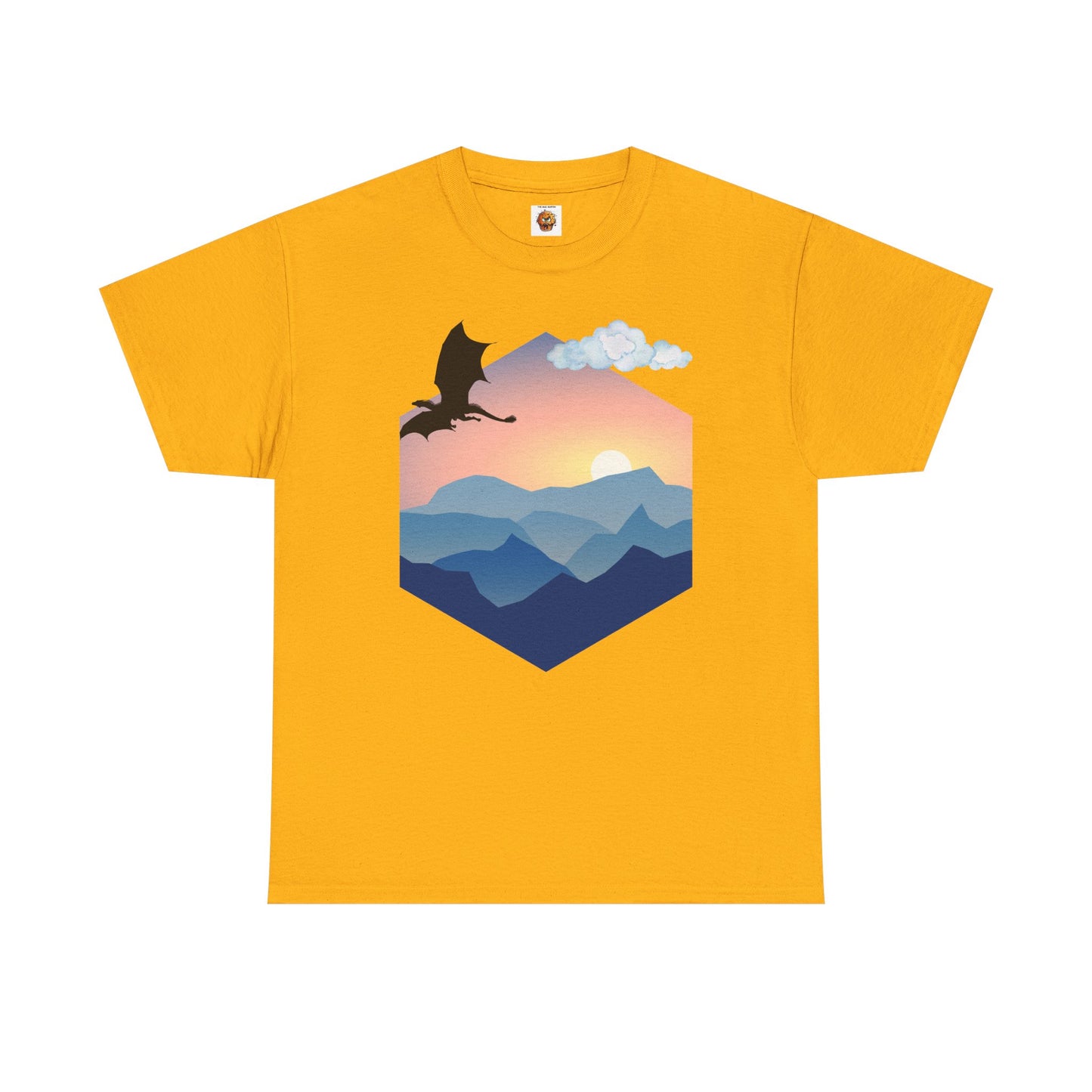 Flying Dragon Adventure Dungeons and Dragons DND Unisex Heavy Cotton Tee Shirt - Fantasy Mountain Design, RPG, TTRPG, Roleplaying, Geek, Nerd