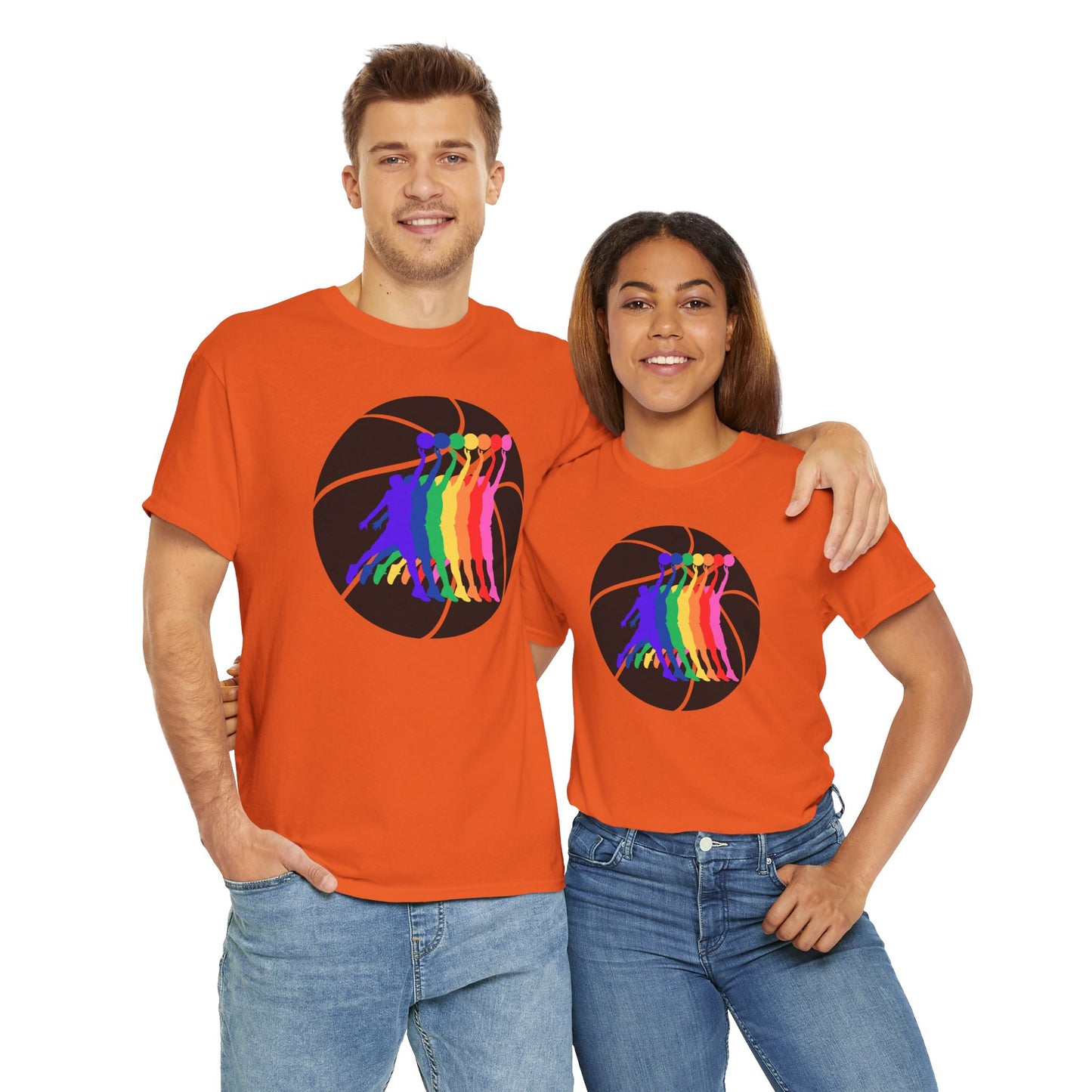 Basketball Player Silhouette Rainbow Colorful Graphic Unisex Heavy Cotton Tee, Vibrant Art Shirt, LGBTQ+ Pride Tee, Casual Wear, Summer Fashion, Hoops