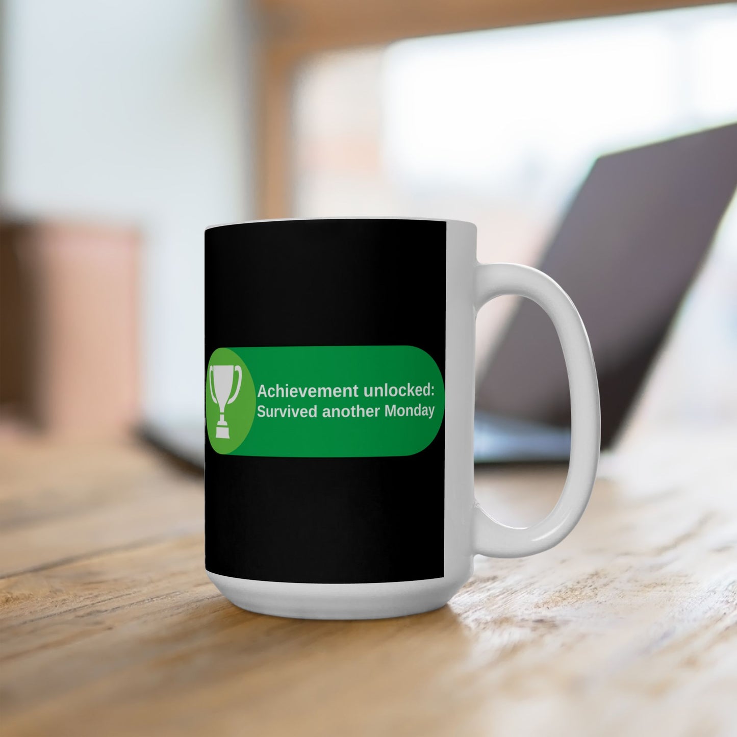 'Achievement Unlocked Survived another Monday' Ceramic Mug - Funny Gift for Gamers, 11oz & 15oz - Gamer, Gaming, XBox, Geek, Nerd
