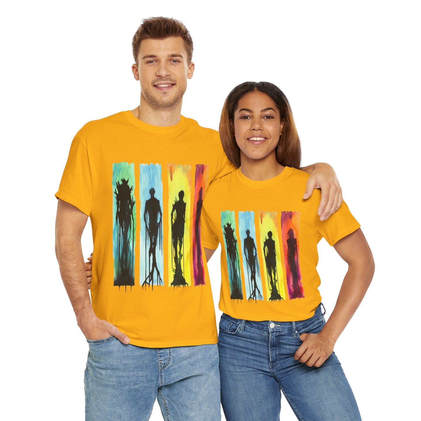 Watercolor Brushstroke Horror Monsters Unisex Heavy Cotton Tee Shirt - Zombie, Scary, Halloween, T-Shirt, Colorful, Geek, Nerd
