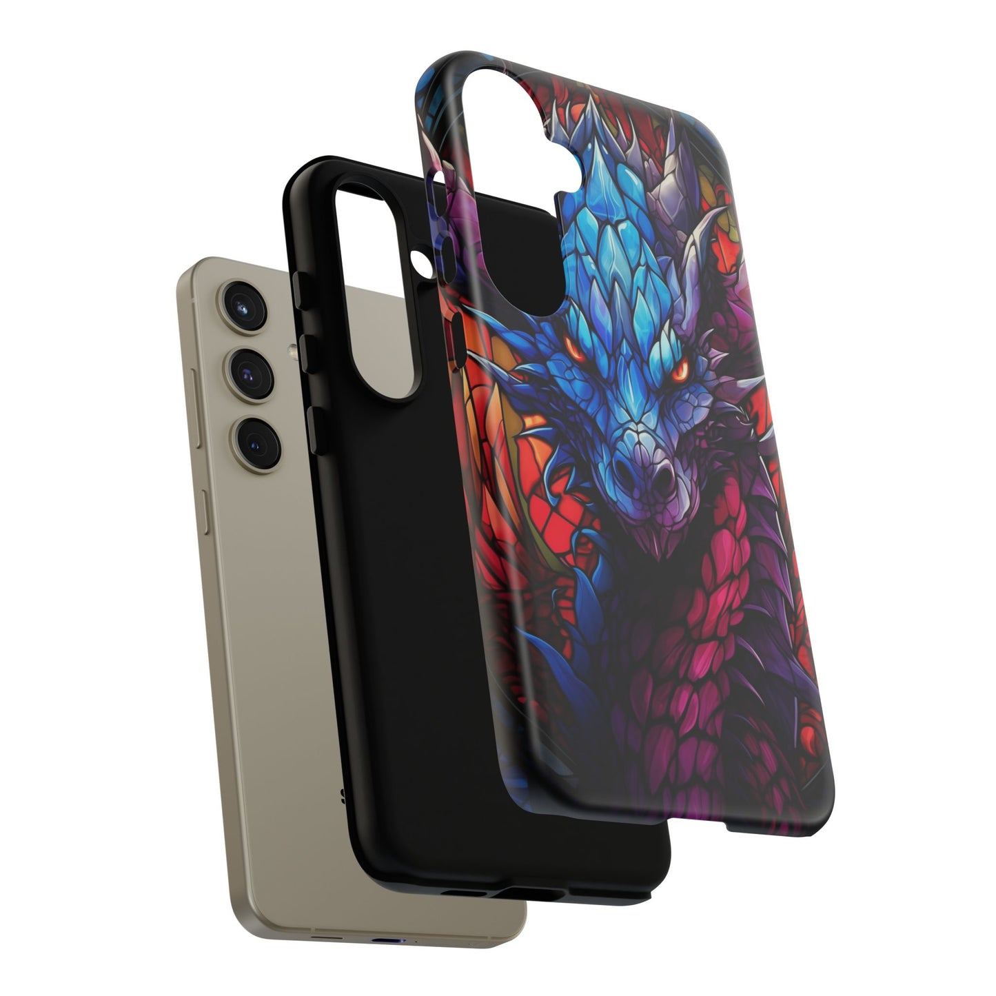 Colorful Blue Dragon Stained Glass Design Phone Case - Tough and Stylish Protection for Your Device, iPhone, Samsung, DND, Fantasy