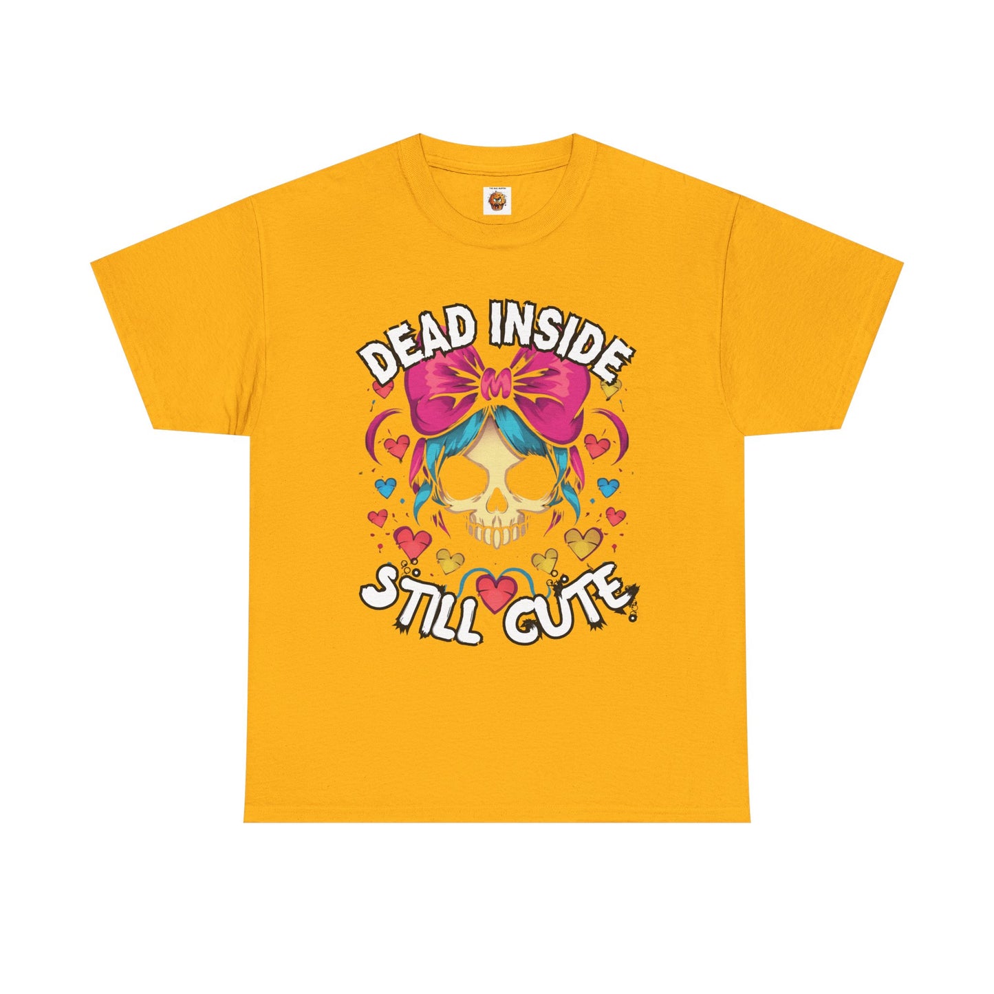 'Dead Inside Still Cute' Kawaii Skull & Heart Graphic T-Shirt, Unisex Heavy Cotton Tee, Casual Wear, Halloween Gift, Festival Fashion, Trendy Streetwear, Scary, Creepy, Gothic, Anime, Weeb, Otaku, Geek, Nerd