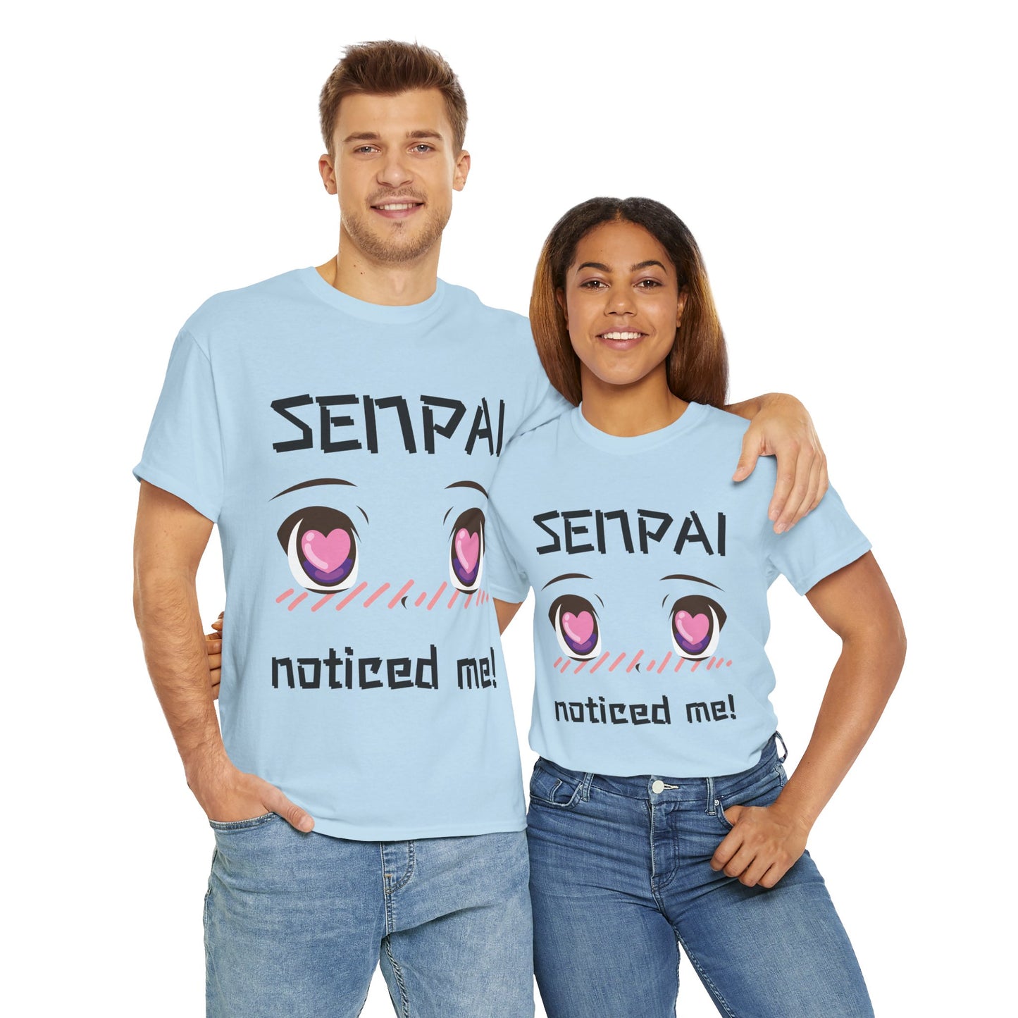 'Senpai Noticed Me' Blushing Chibi Girl Unisex Heavy Cotton Tee Shirt - Cute Anime T-Shirt for Fans, Kawaii, Geek, Nerd