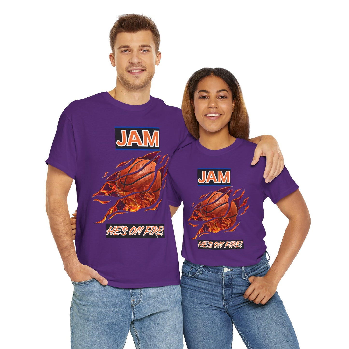 Jam 'He's On Fire' Retro Gaming Gamer Video Game Unisex Heavy Cotton Tee - Casual Wear, Sports T-Shirt, Gift for Basketball Fans, Summer Style, Hoops