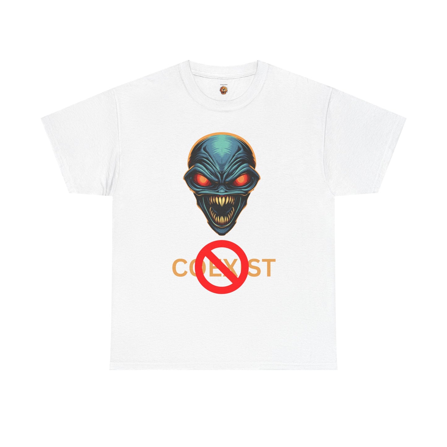 Sci-Fi Coexist No Unisex Heavy Cotton Tee - Cool Alien Head Graphic T-Shirt, Invader, Geek, Nerd