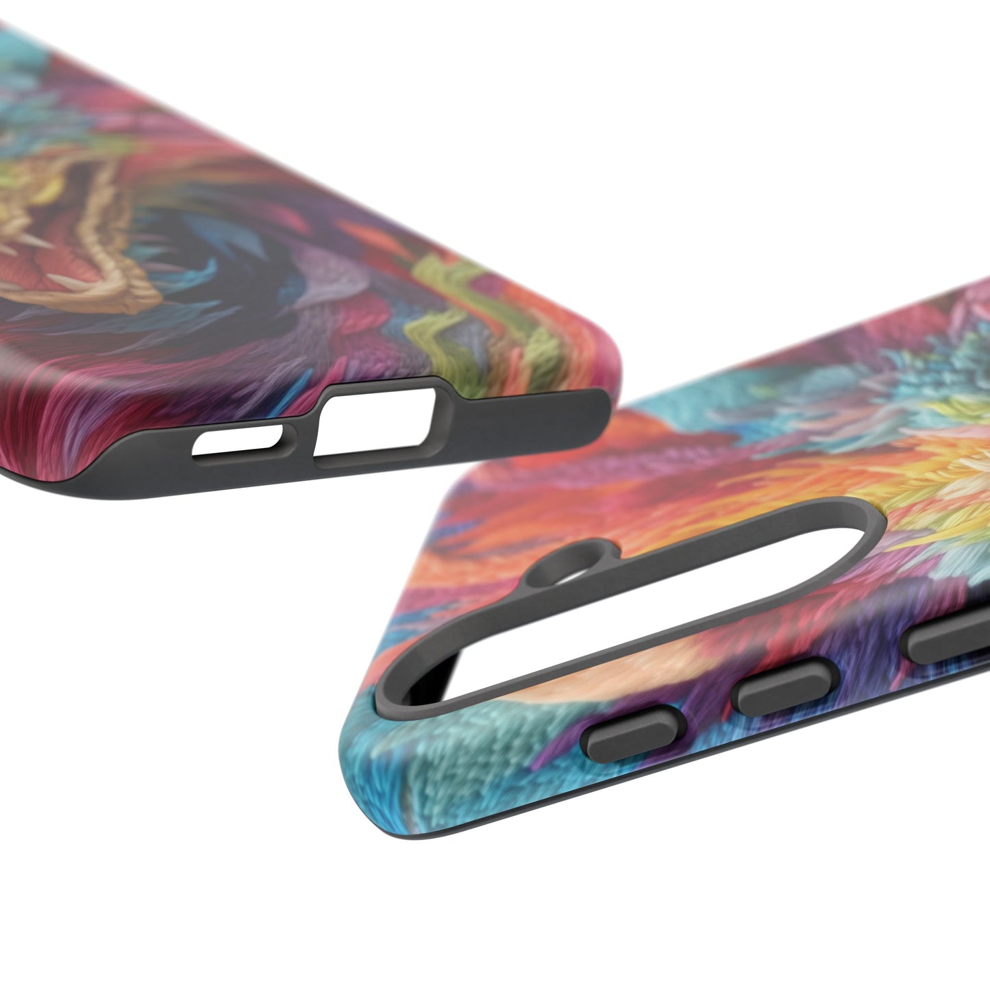 Vibrant 3D Embroidery Embroidered Rainbow Dragon Phone Case - Tough Protection for Fantasy Lovers, DND, RPG, TTRPG, Geek, Nerd
