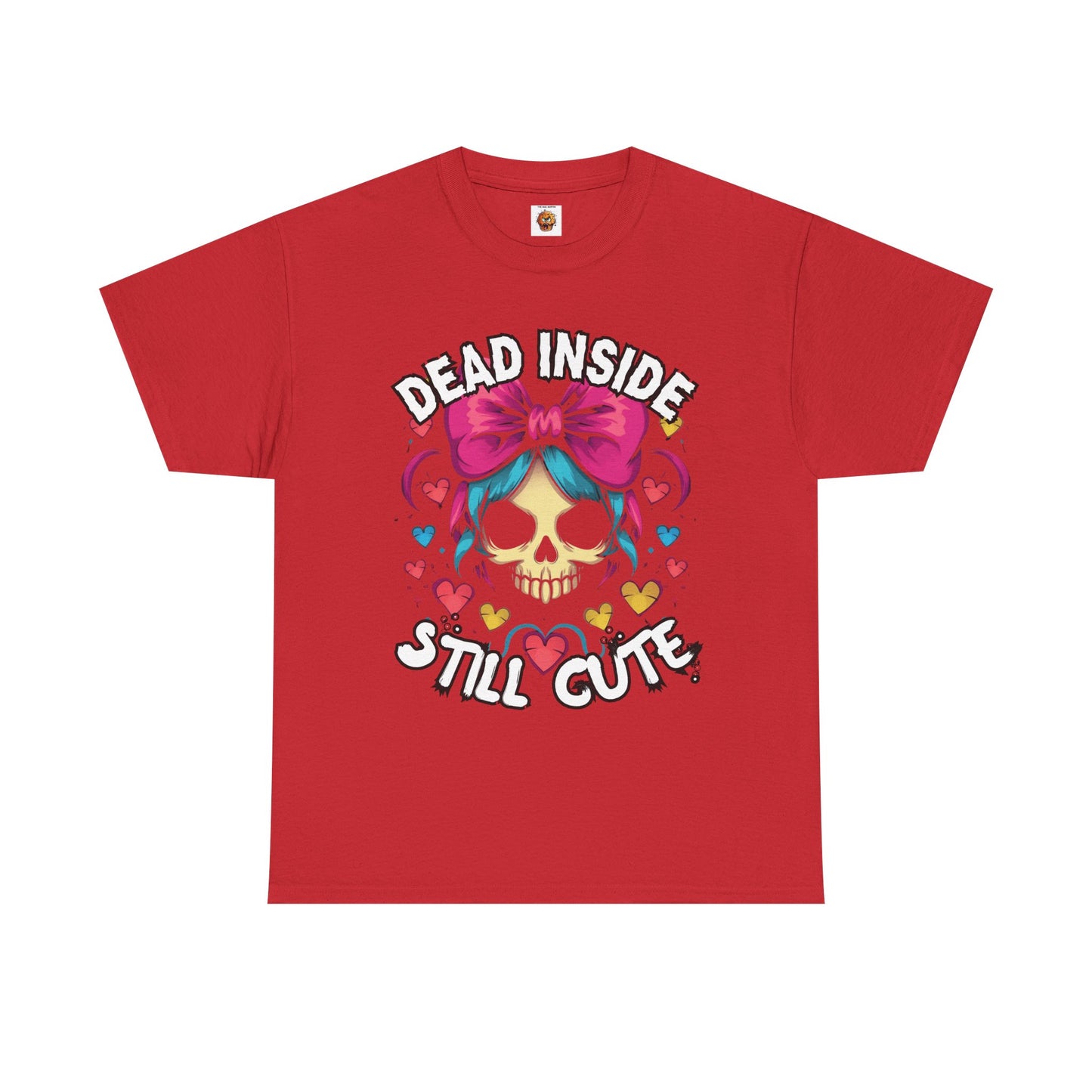 'Dead Inside Still Cute' Kawaii Skull & Heart Graphic T-Shirt, Unisex Heavy Cotton Tee, Casual Wear, Halloween Gift, Festival Fashion, Trendy Streetwear, Scary, Creepy, Gothic, Anime, Weeb, Otaku, Geek, Nerd