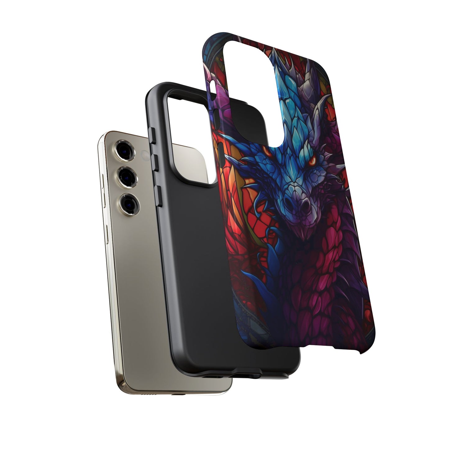Colorful Blue Dragon Stained Glass Design Phone Case - Tough and Stylish Protection for Your Device, iPhone, Samsung, DND, Fantasy