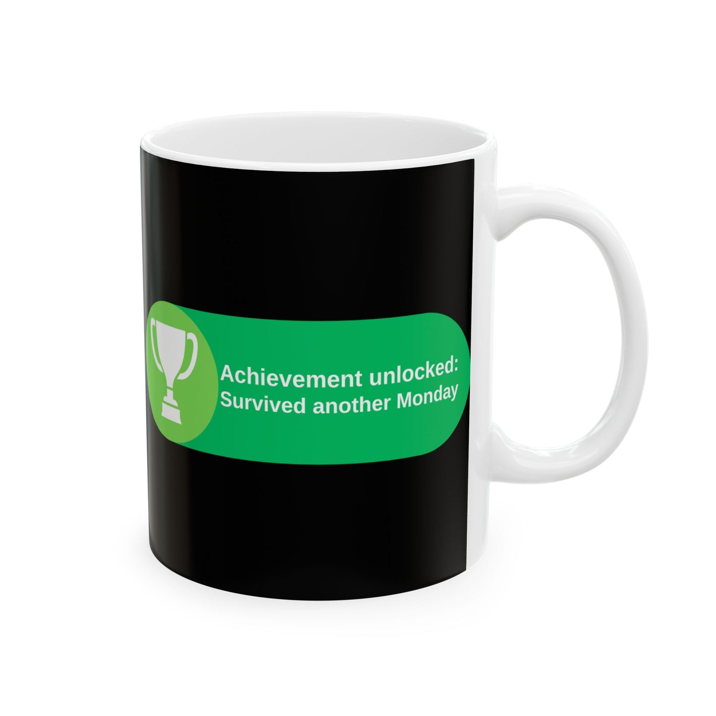 'Achievement Unlocked Survived another Monday' Ceramic Mug - Funny Gift for Gamers, 11oz & 15oz - Gamer, Gaming, XBox, Geek, Nerd