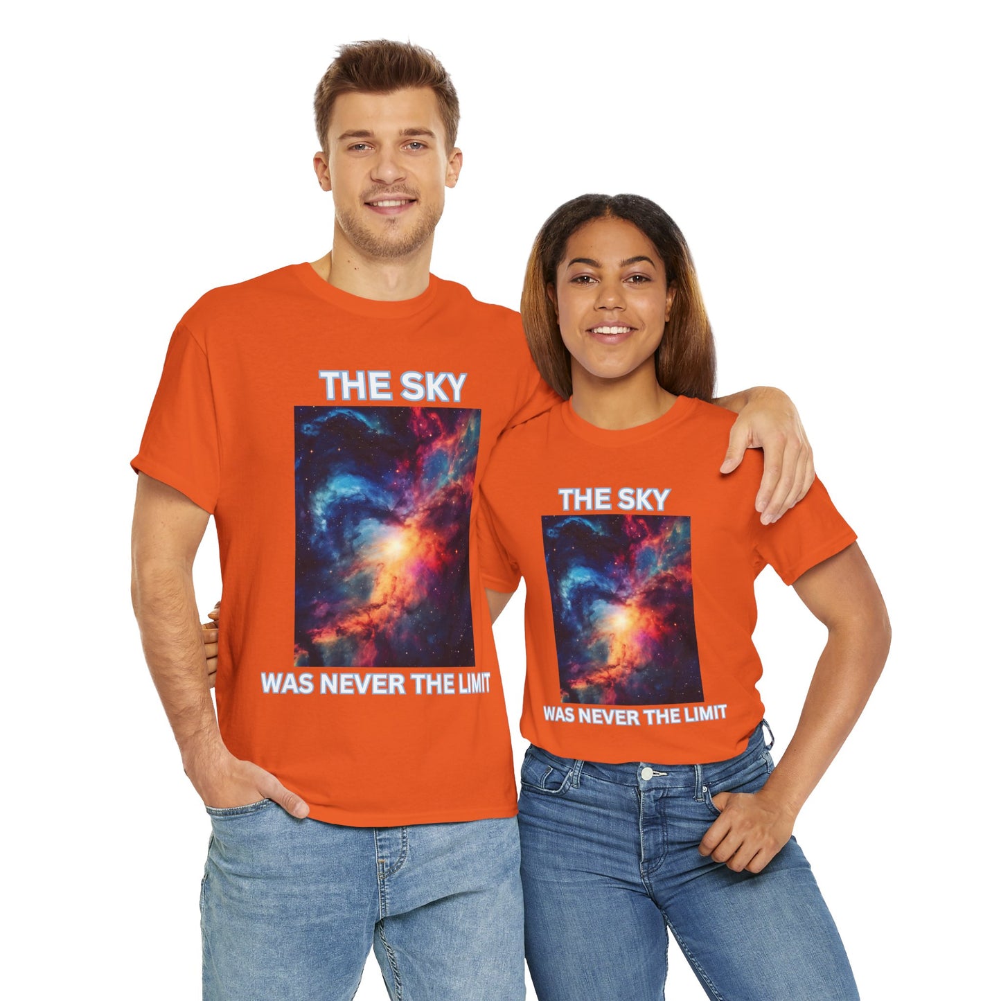 Unisex Heavy Cotton Tee Shirt - 'The Sky Was Never The Limit' Inspirational Galaxy Print, Geek, Nerd, Space