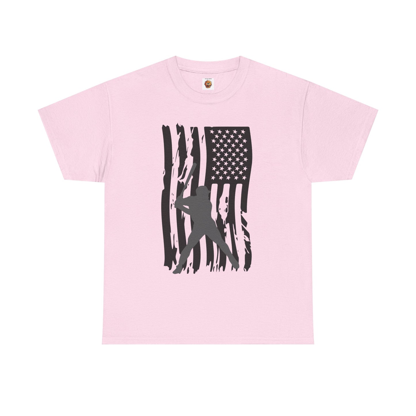 Patriotic Baseball Silhouette Unisex Heavy Cotton Tee | American Flag Graphic T-Shirt, Casual Wear, Independence Day, Gift for Baseball Fans, Batter Up