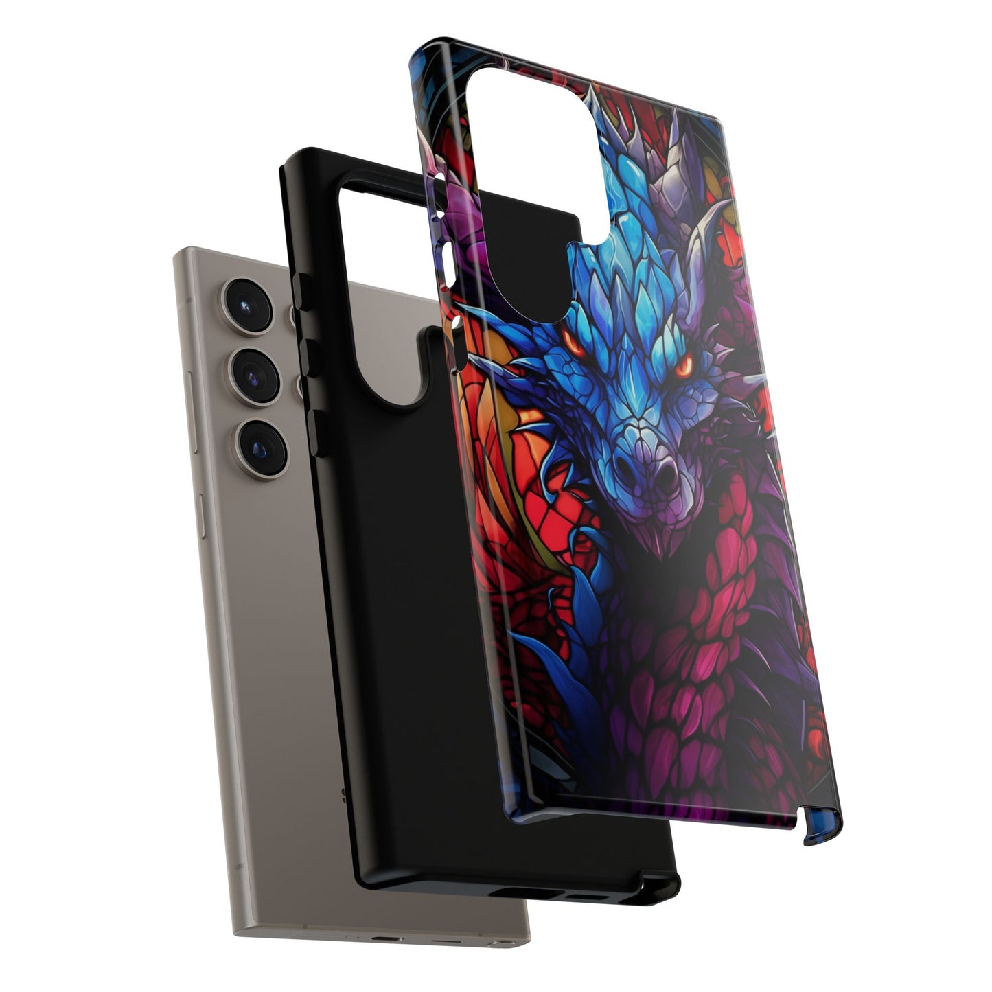 Colorful Blue Dragon Stained Glass Design Phone Case - Tough and Stylish Protection for Your Device, iPhone, Samsung, DND, Fantasy