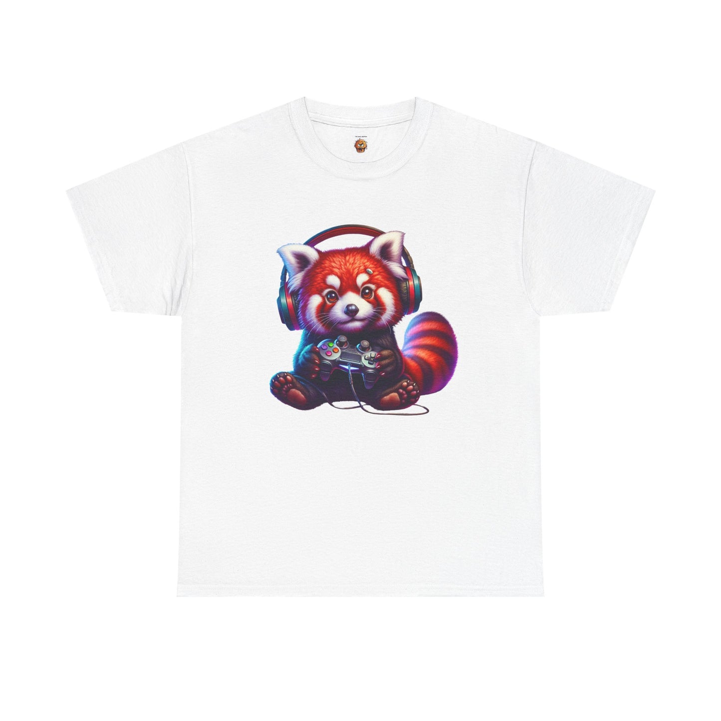 Cute Kawaii Gaming Red Panda Tee - Unisex Heavy Cotton Tee Shirt, Gamer, Anime, Headphones, Earphones, Geek, Nerd