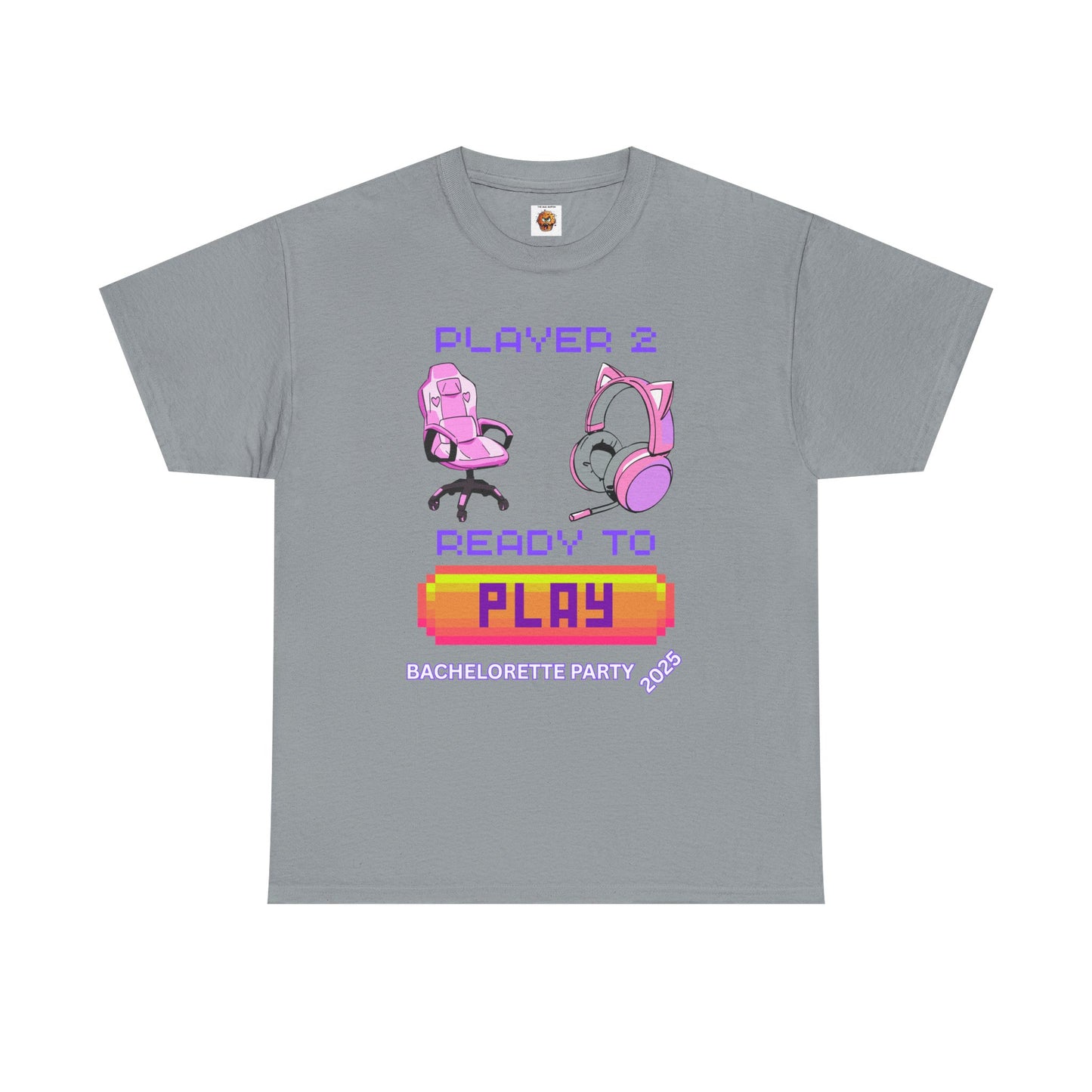 Gamer Girl Bachelorette Party 2025 Tee - 'Player 2 Ready to Play' Unisex Heavy Cotton T-Shirt, Video Game, Gaming, Console, PC, Tech, Geek, Squad, Nerd