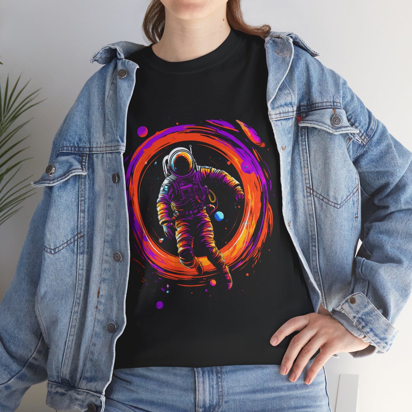 Cosmic Astronaut Space Vortex Unisex Heavy Cotton Tee - Vector Art T-Shirt, Science, Tech, Sci-Fi, Geek, Nerd