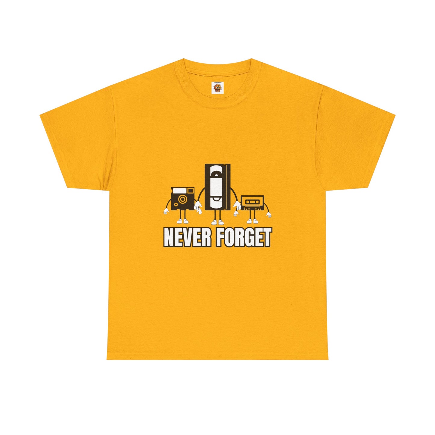 Retro Tech Unisex Heavy Cotton Tee Shirt- "Never Forget" Graphic T-Shirt, Floppy Disk, VHS Tape, Audio Cassette, Science, Geek, Nerd
