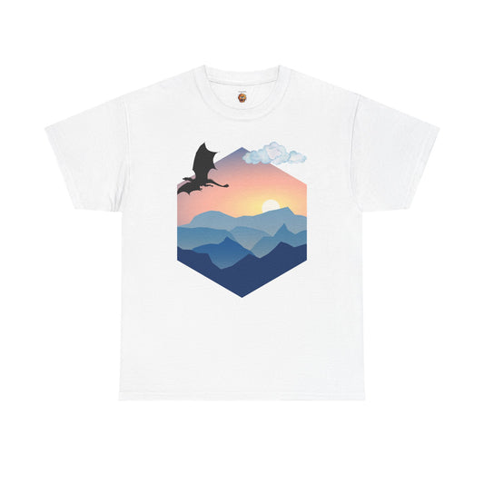 Flying Dragon Adventure Dungeons and Dragons DND Unisex Heavy Cotton Tee Shirt - Fantasy Mountain Design, RPG, TTRPG, Roleplaying, Geek, Nerd