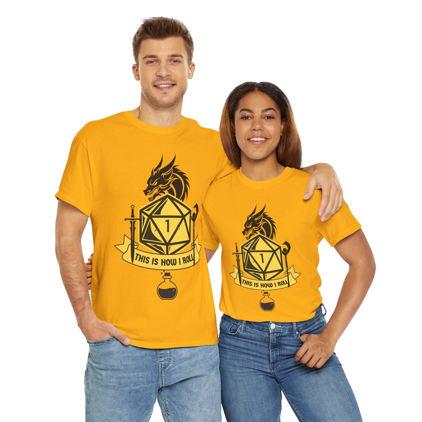 "This Is How I Roll" Low D20 Dungeons and Dragons DND Unisex Heavy Cotton Tee Shirt T-Shirt, RPG, TTRPG, Roleplaying, Geek, Nerd