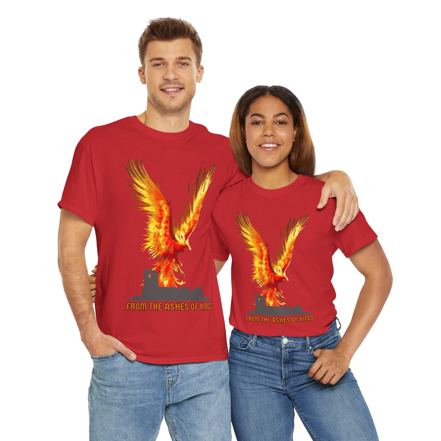 'From The Ashes Of Kings' Phoenix Rising Unisex Heavy Cotton Tee, Firebird Shirt, Unique Graphic Tee, Casual Wear, Gift for Friends, Festival Apparel, DND, RPG, TTRPG, Geek, Nerd